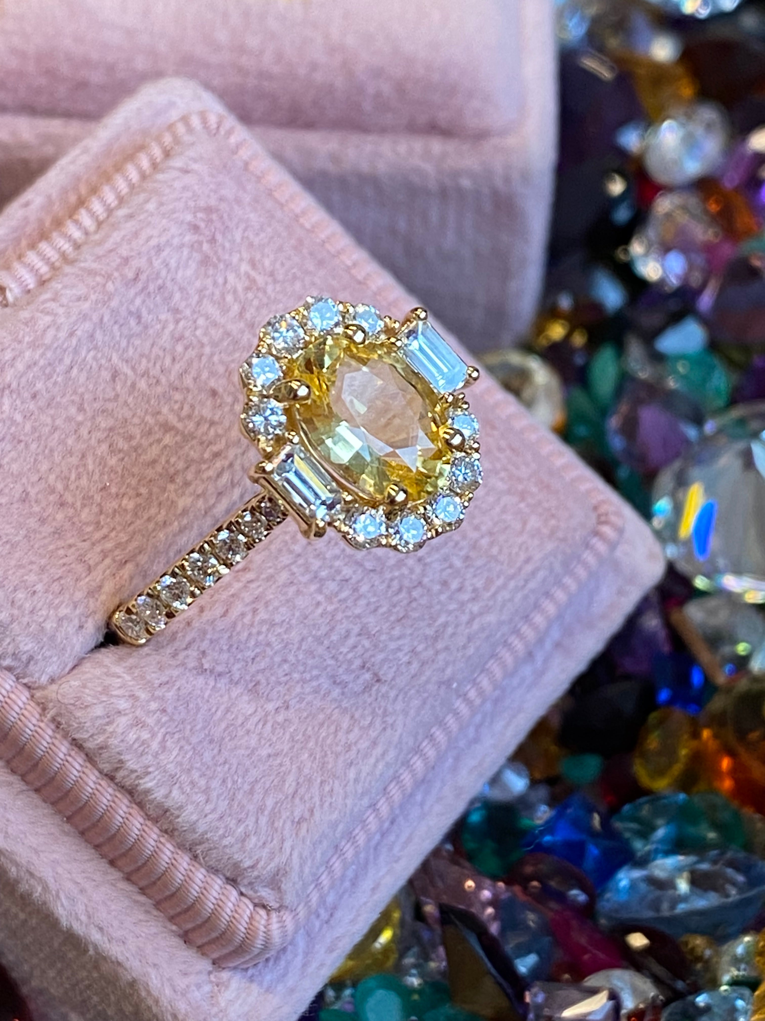 2.44 CTW Yellow Sapphire and Natural Diamond Halo Ring in 18ct Yellow Gold