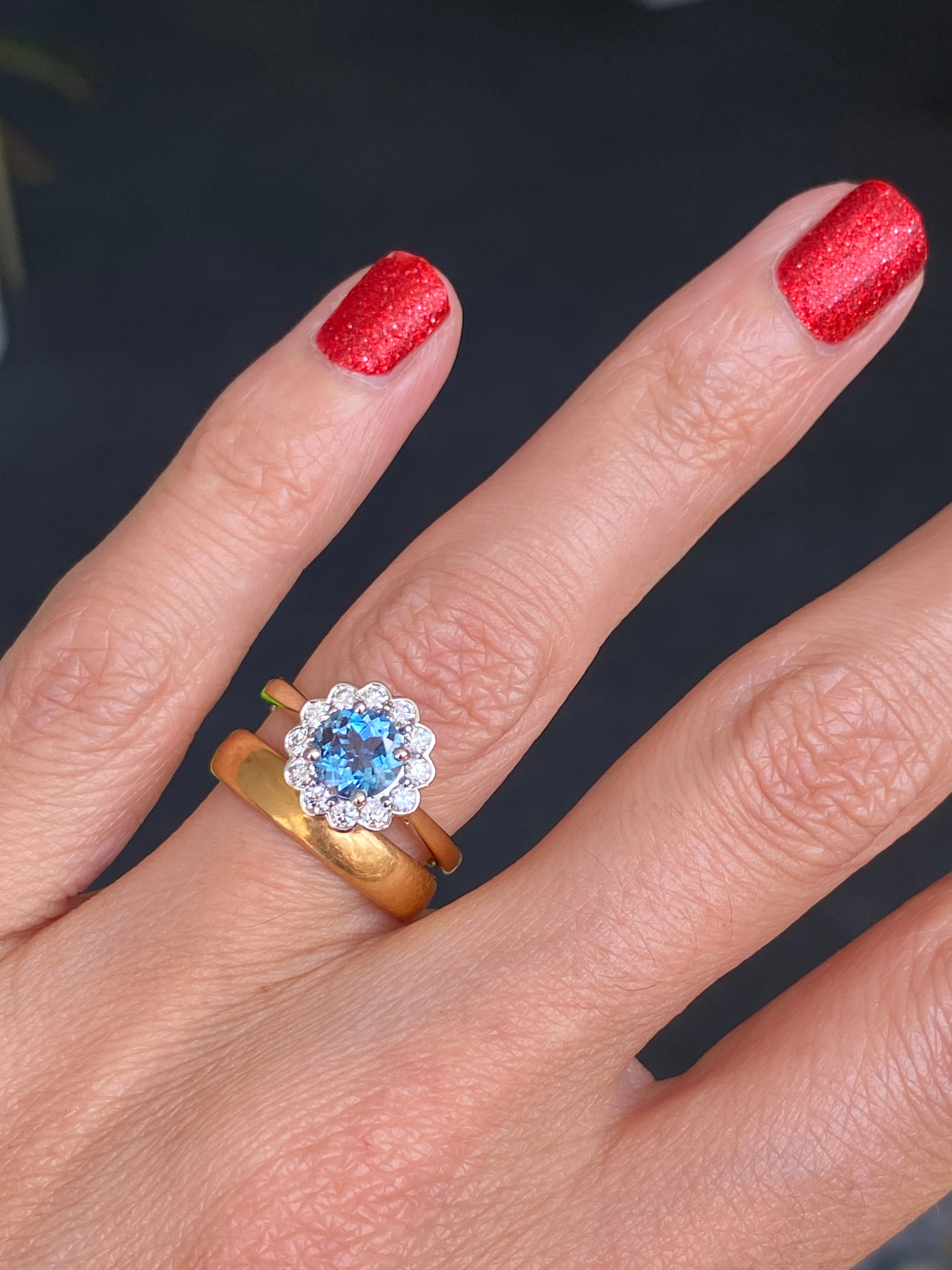 1.24 CTW Aquamarine and Natural Diamond Ring in Platinum and 18ct Yellow Gold