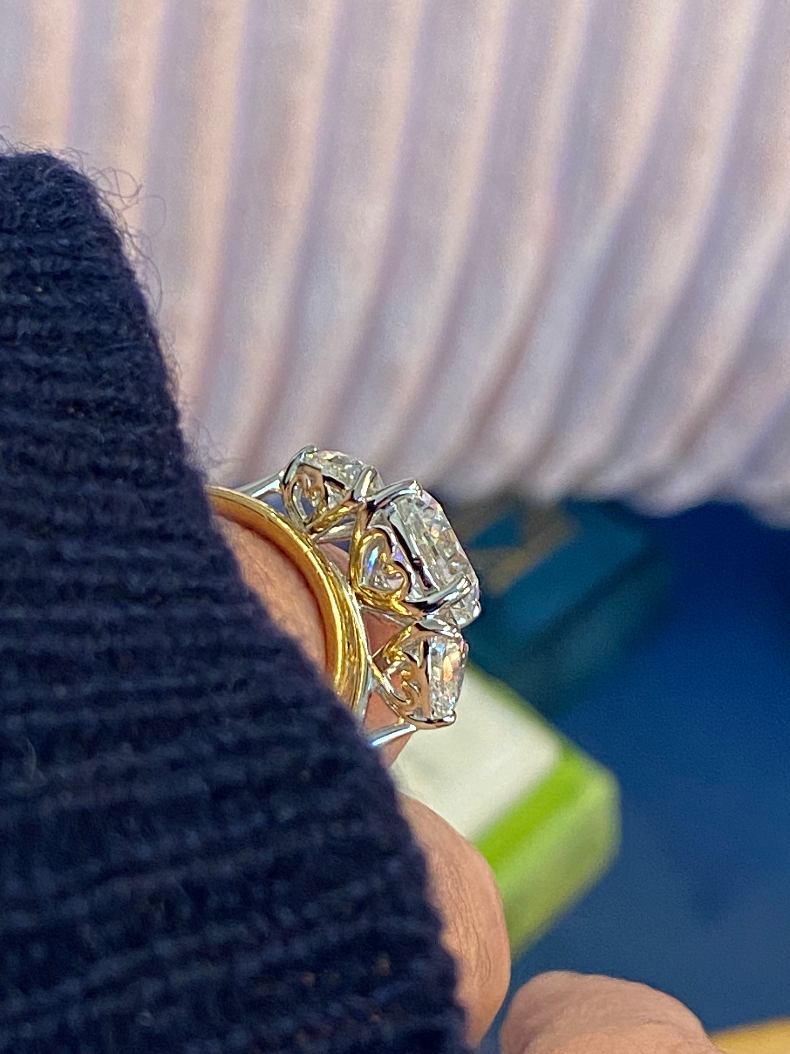 3.80CT + Brilliant Cut Oval and Heart Lab Grown Diamond Three Stone Engagement Ring, D Colour / VS Clarity in Platinum