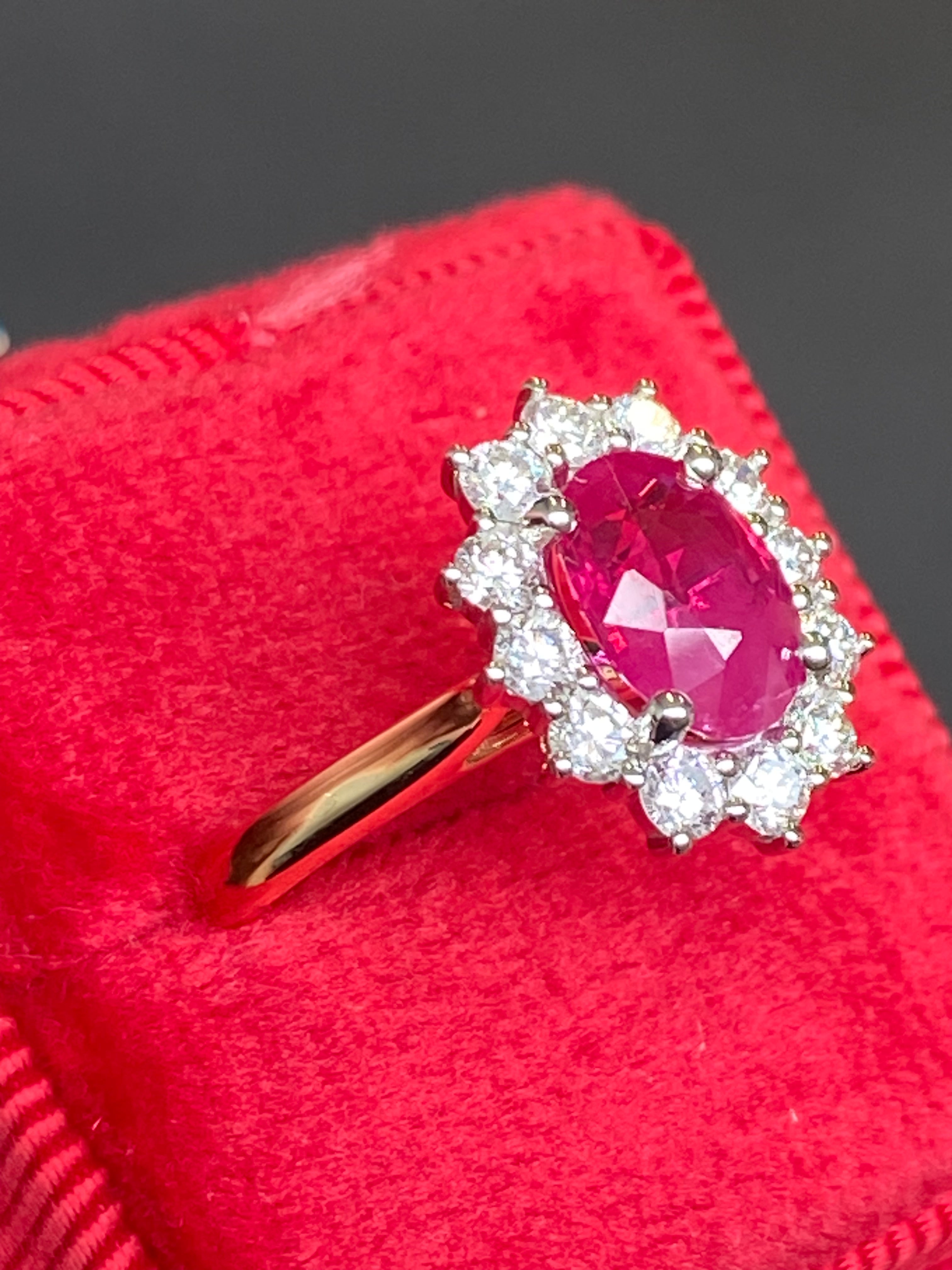 Breathtaking Ruby and Natural Diamond Halo Ring in Platinum and 18ct Yellow Gold