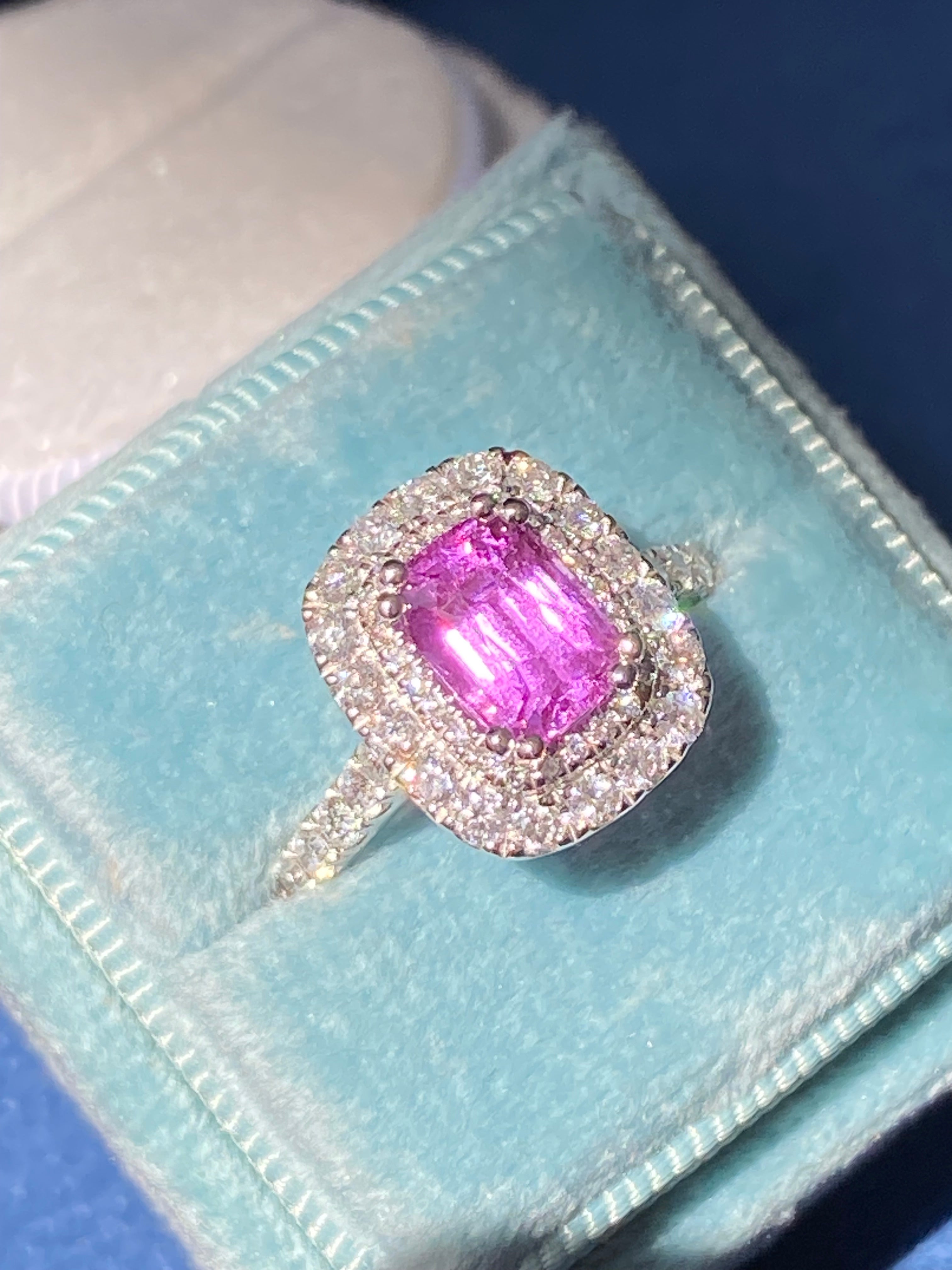 1.95 Carat Purple Sapphire and 0.97ctw Natural Diamond Halo Ring in Platinum