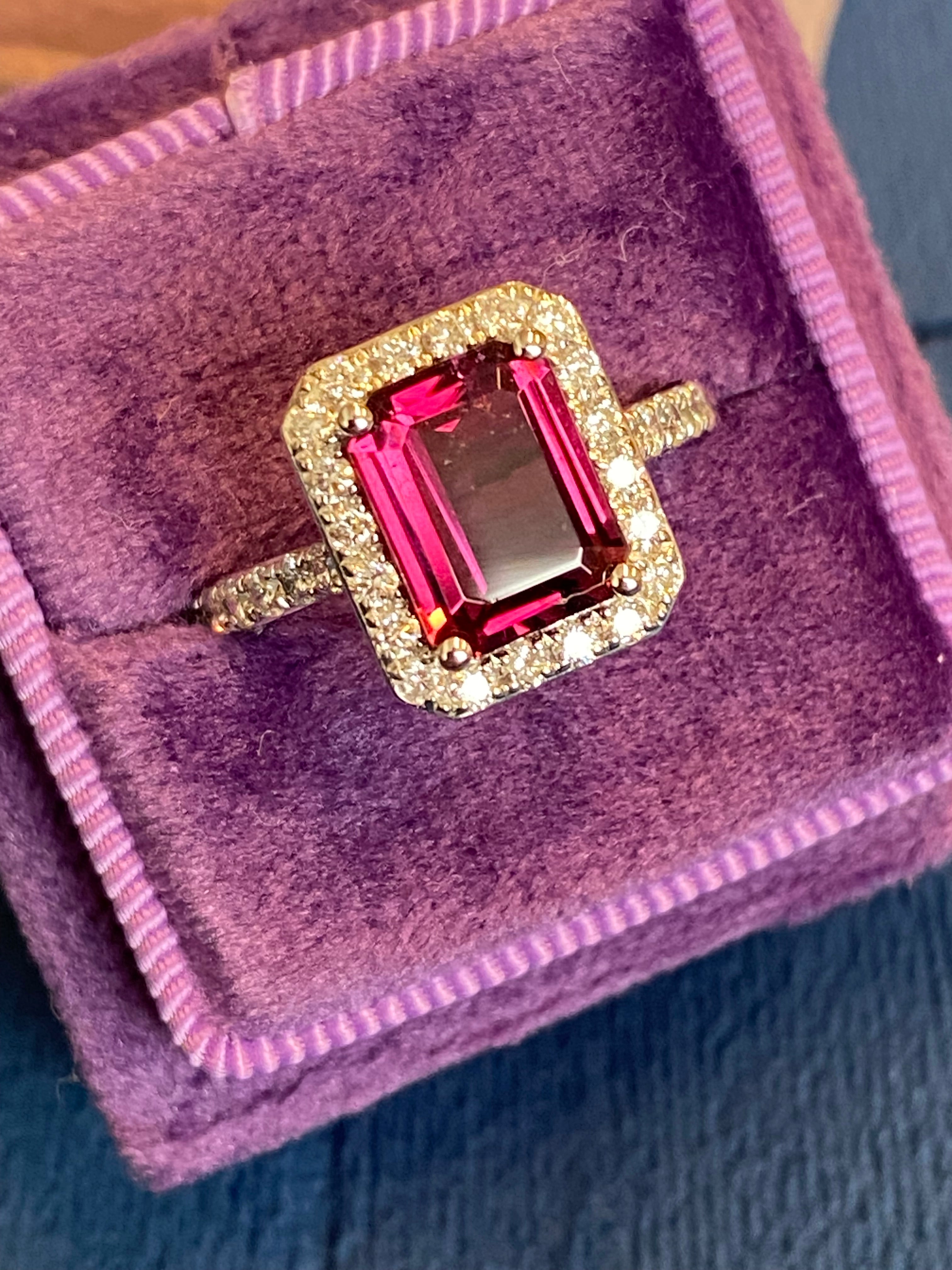 2.71 CTW Emerald Cut Pink Tourmaline and Natural Diamond Halo Ring in Platinum