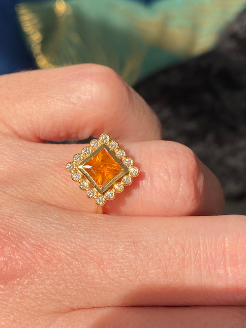 1.61 CTW Orange Sapphire and Natural Diamond Ring in 18ct Yellow Gold
