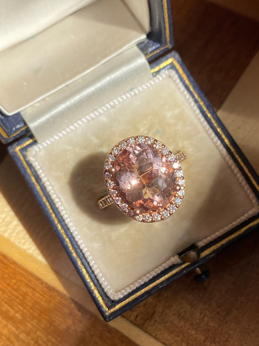 5.46 Carat Morganite and Natural Diamond Ring in 18ct Rose Gold