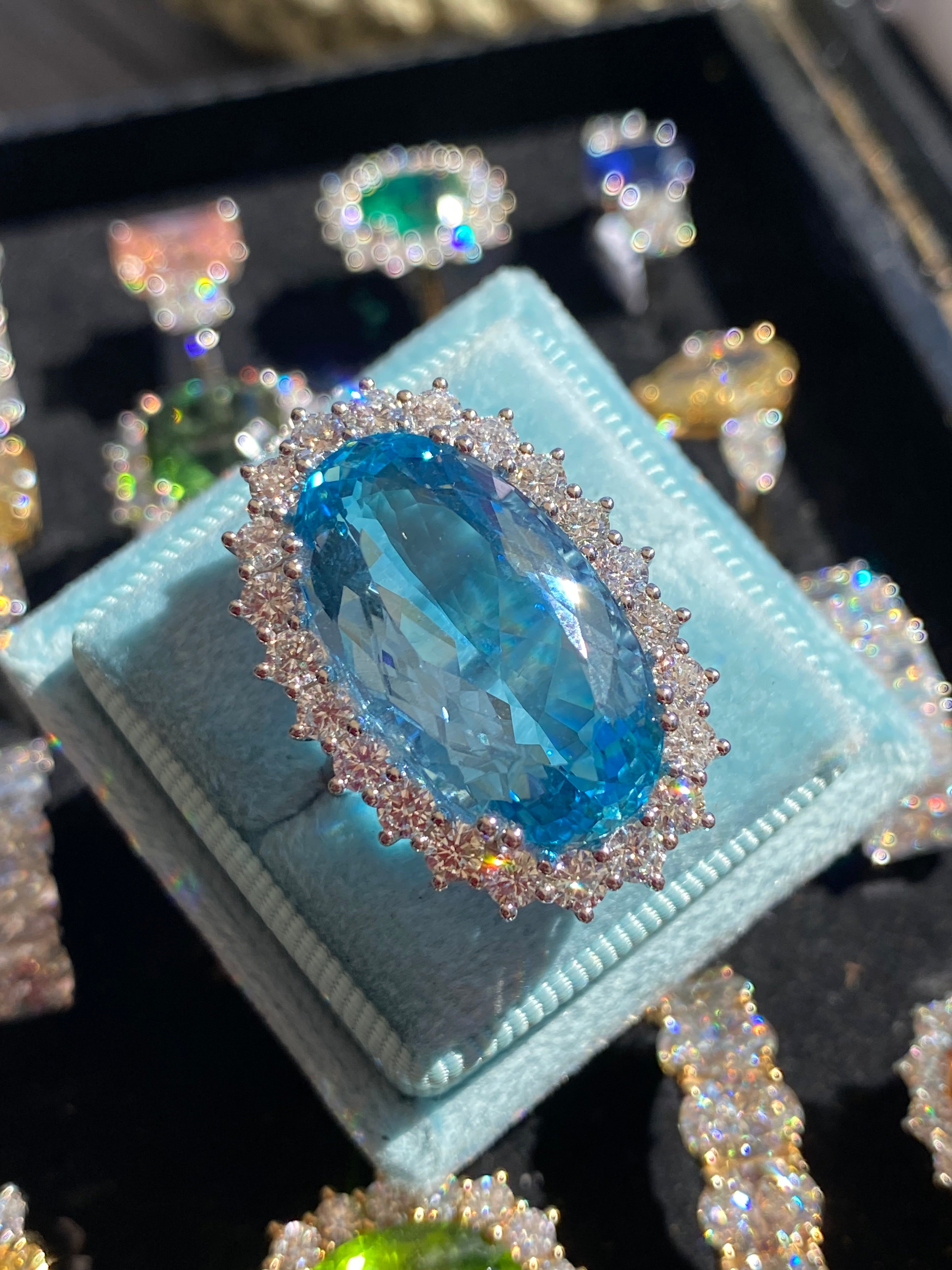 15.48 Carat Certified Santa Maria Aquamarine and 1.87ctw Natural Diamond Halo Ring in Platinum