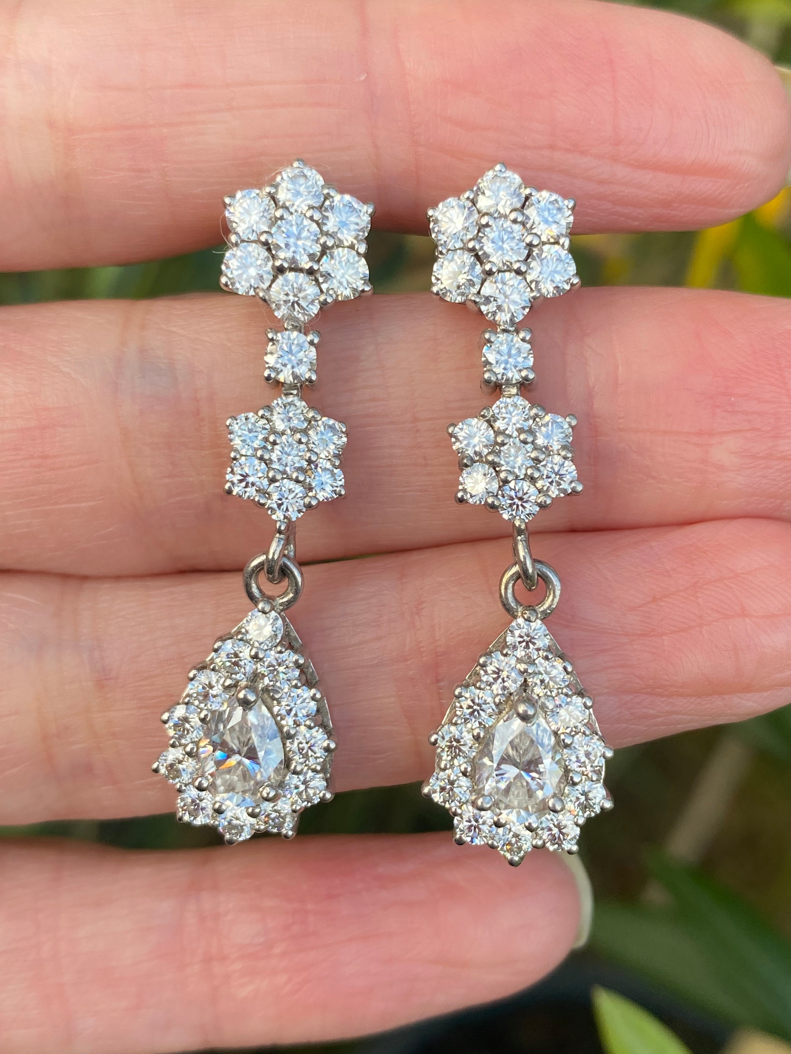 7.38 CTW Pear Cut Moissanite Drop Earrings in Sterling Silver