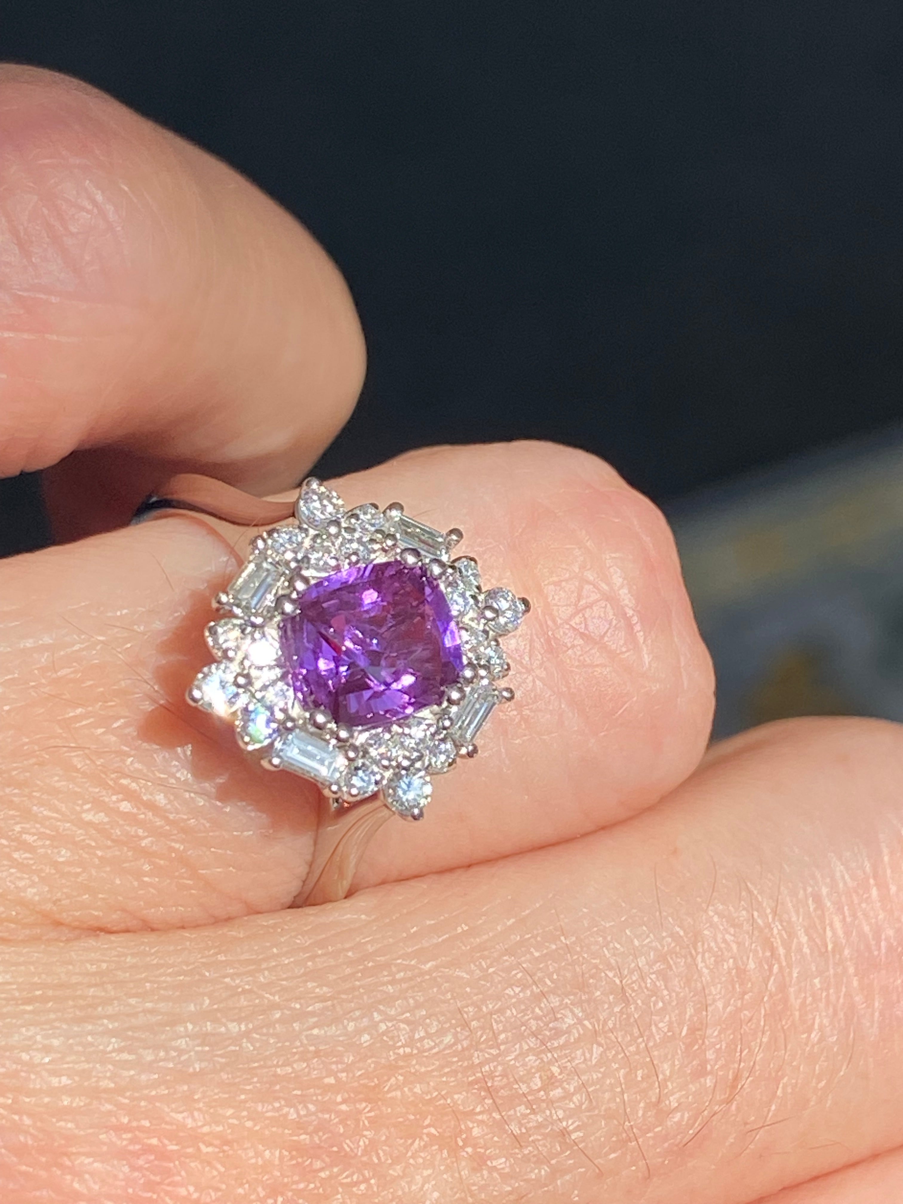 1.20 Carat Purple Sapphire and 0.41ctw Natural Diamond Halo Ring in Platinum