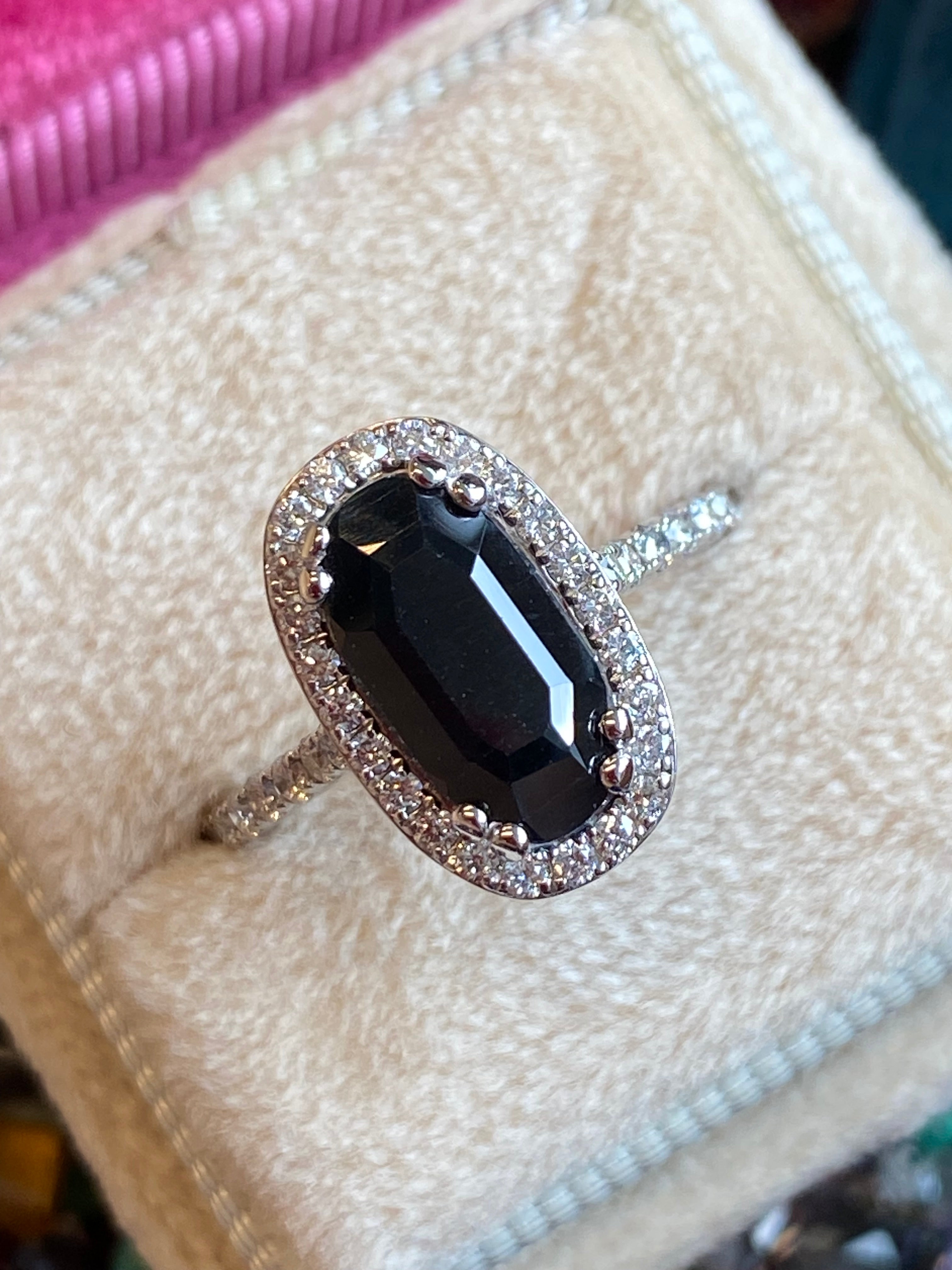 2.85 Carat Black Sapphire and Natural Diamond Ring in 9ct White Gold