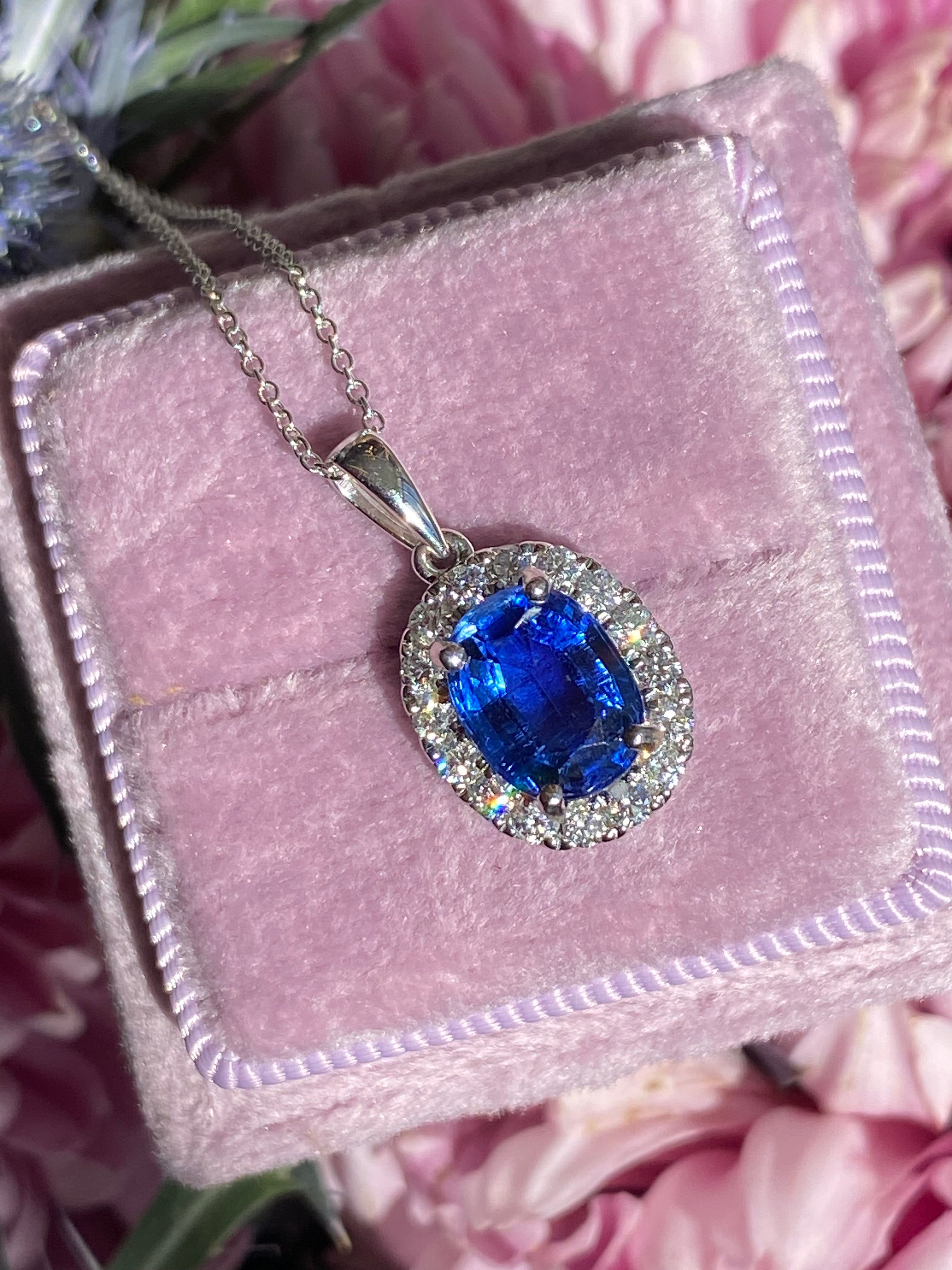 2.63 CTW Kyanite and Natural Diamond Pendant Necklace in 18ct White Gold