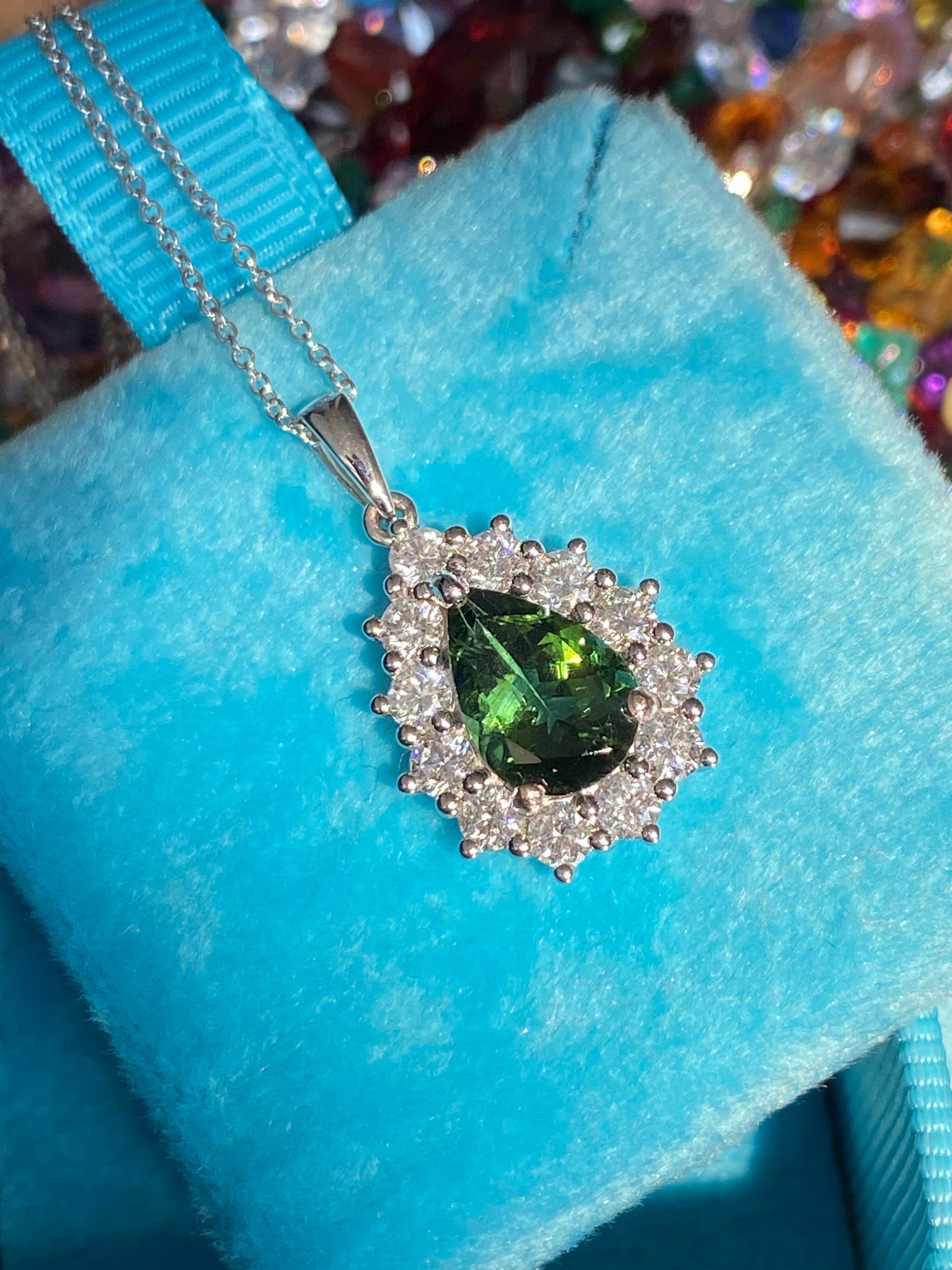 2.61 CTW Green Tourmaline and Natural Diamond Pendant Necklace in 18ct White Gold