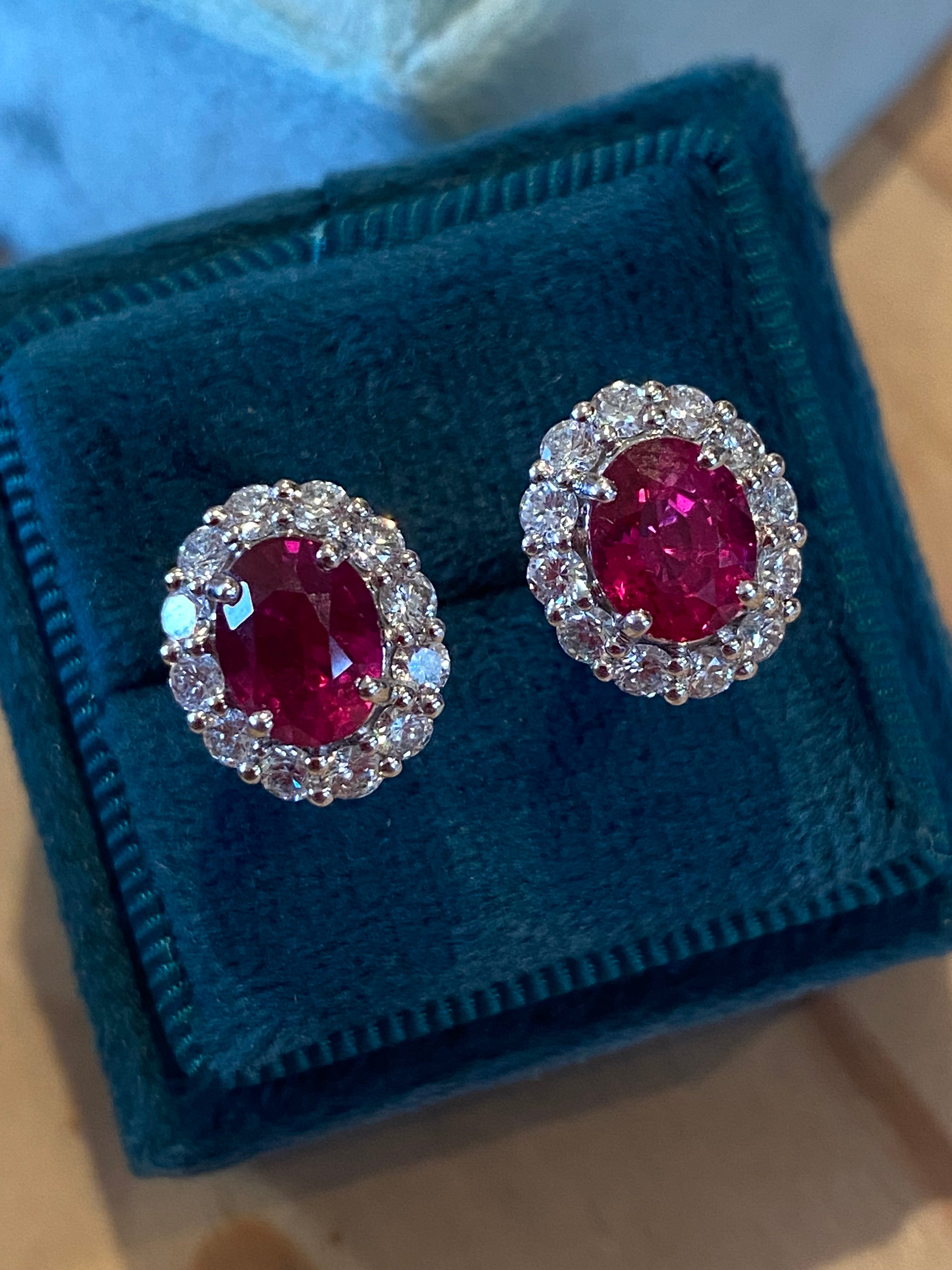 4.27 CTW Certified No Heat Ruby and Natural Diamond Stud Earrings in 18ct White Gold