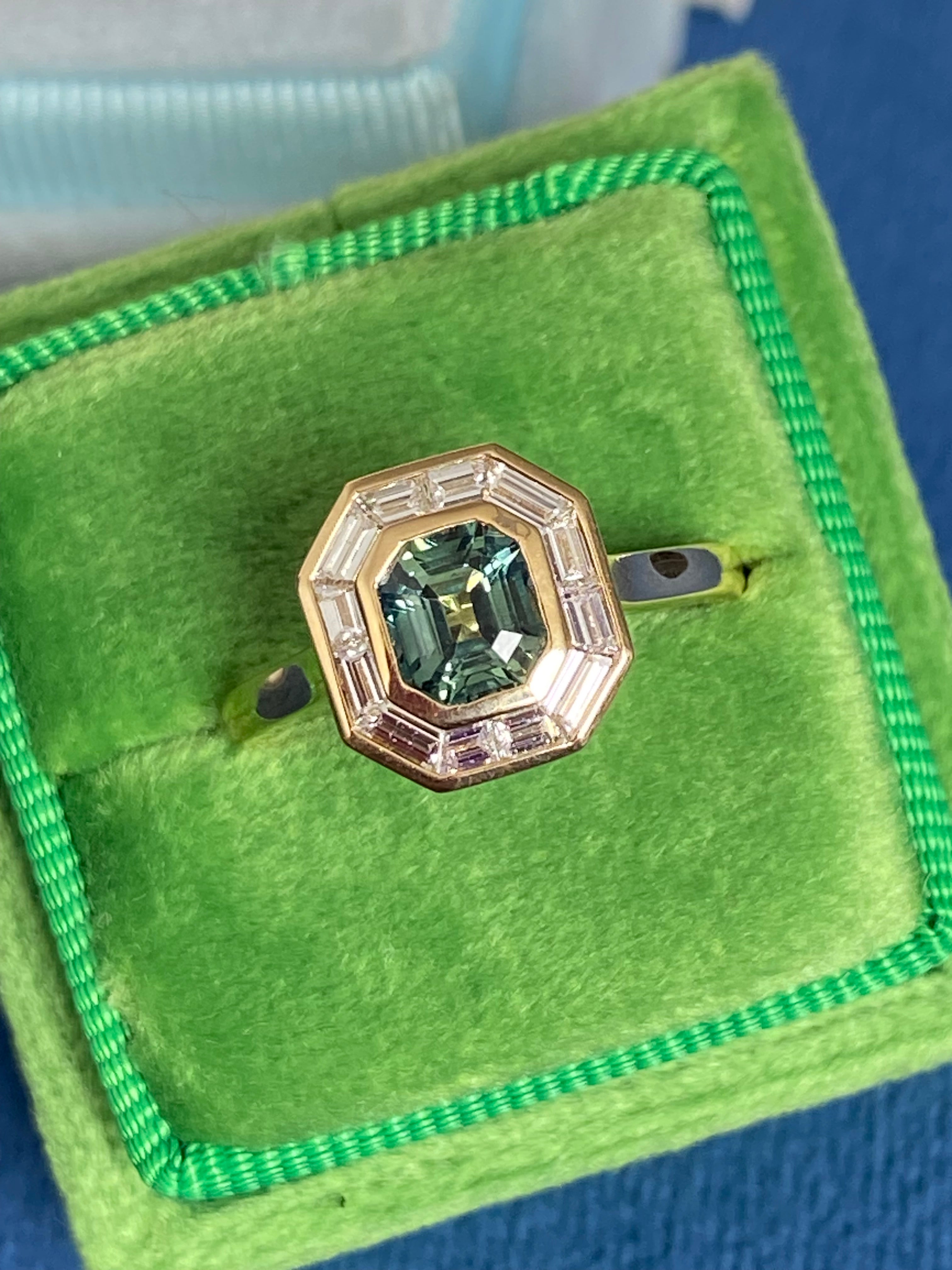1.56 CTW Green Sapphire and Natural Diamond Ring in 18ct Yellow Gold