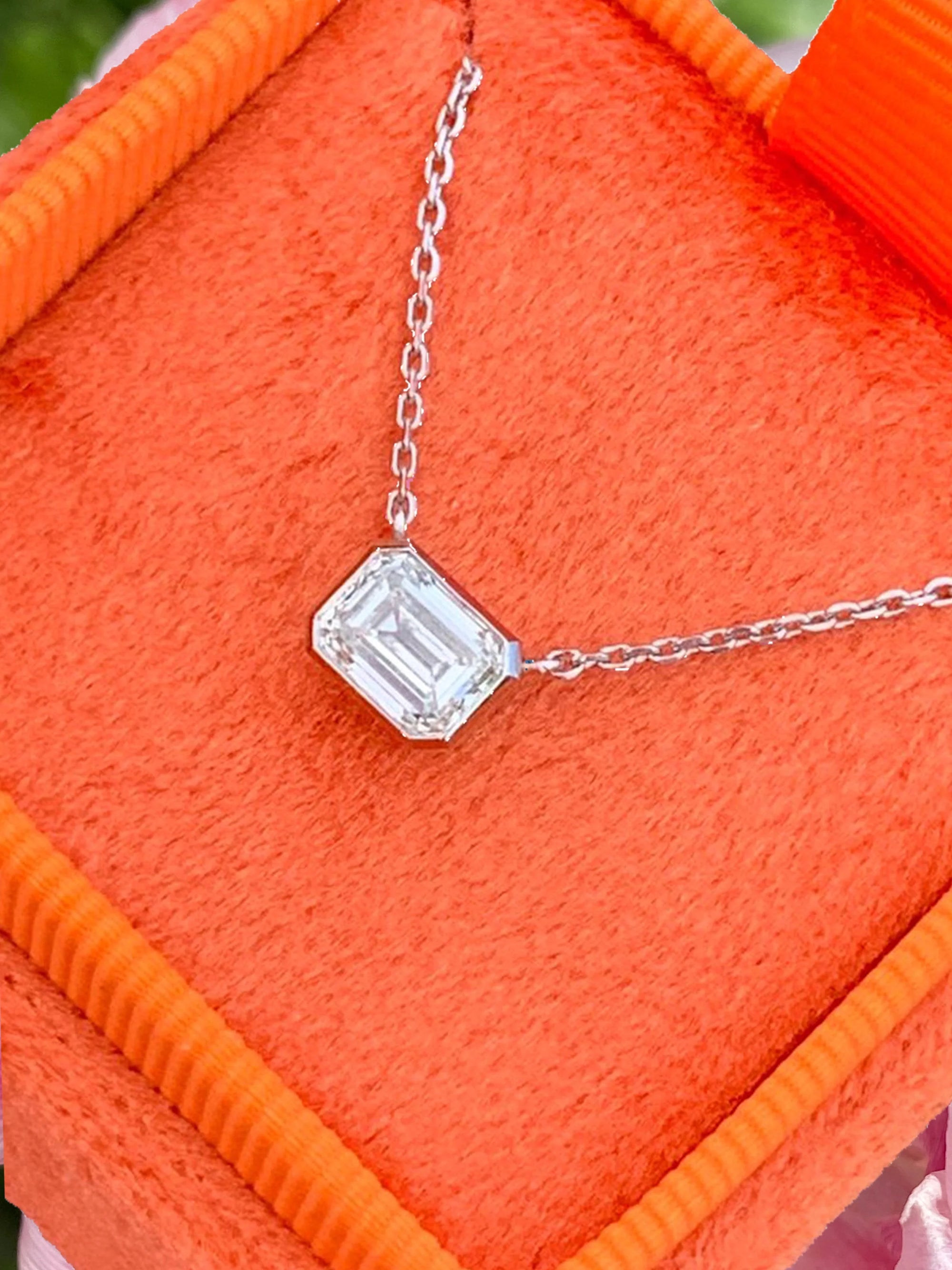 Heritage 2.00 CT + Emerald Cut Lab Grown Diamond East West Necklace, at Least F Colour / VVS Clarity