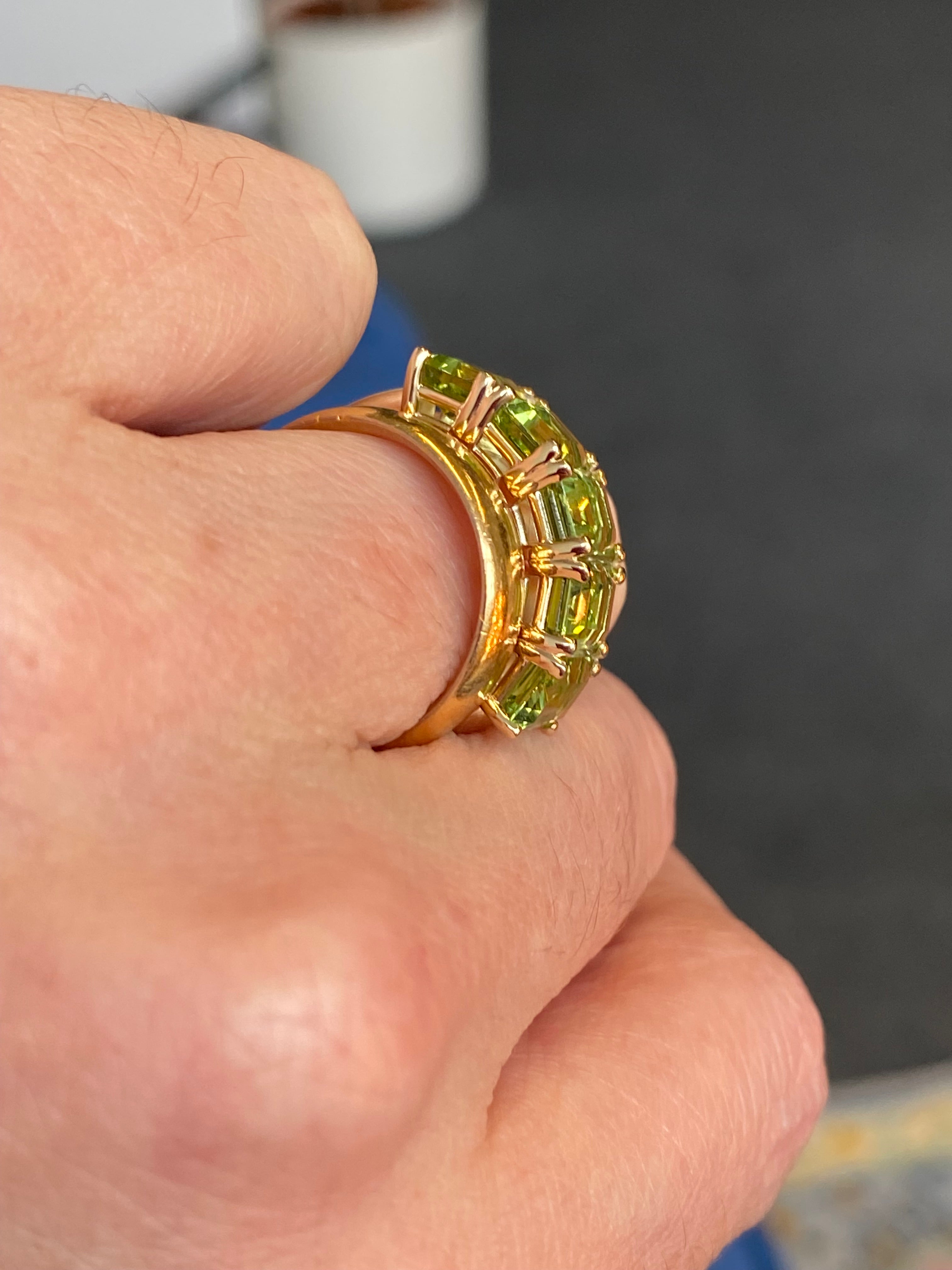 4.11 CTW Peridot Five Stone Eternity Ring in 9ct Yellow Gold