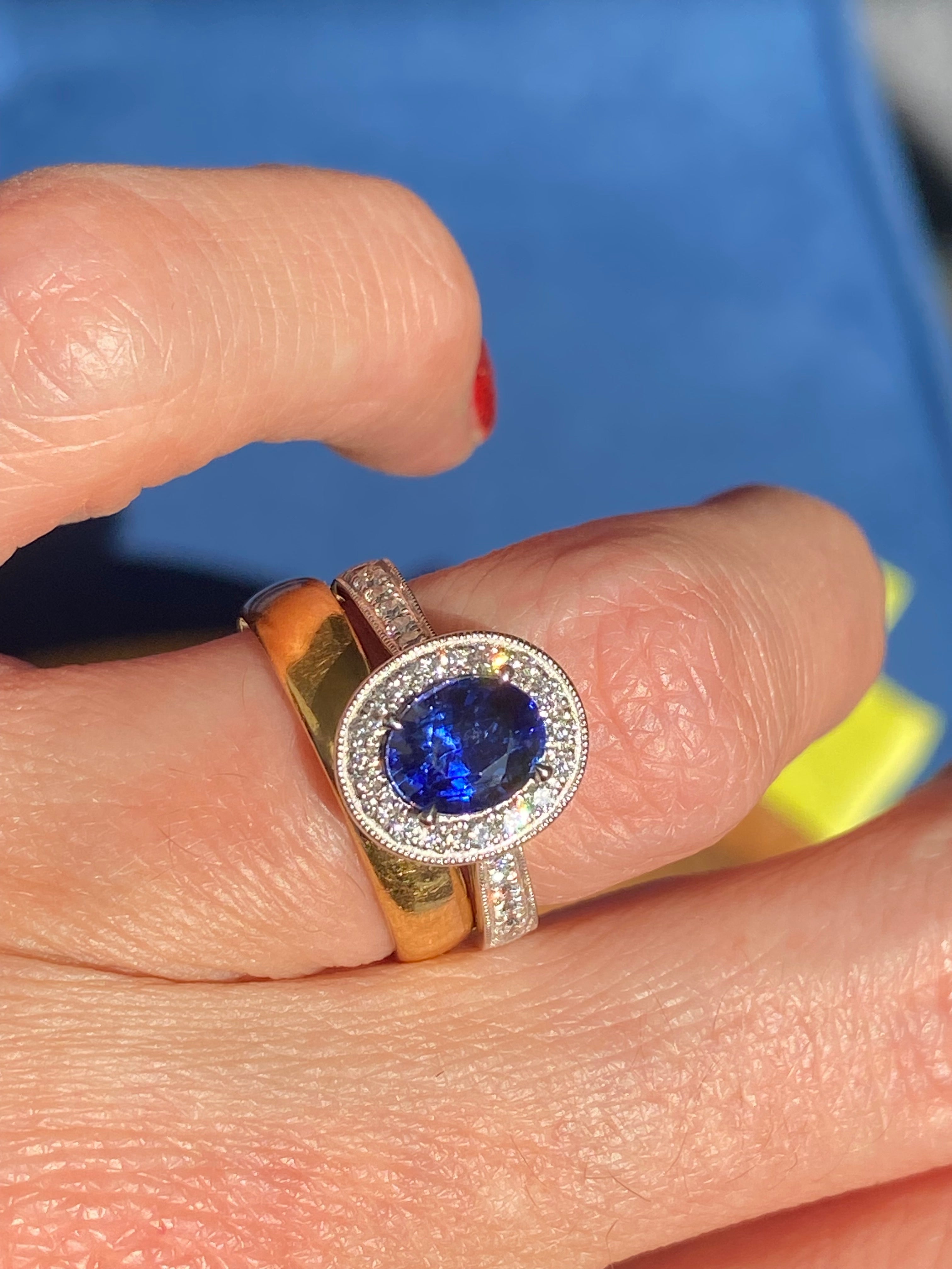2.14 CTW Blue Ceylon Sapphire and Natural Diamond Halo Ring in Platinum
