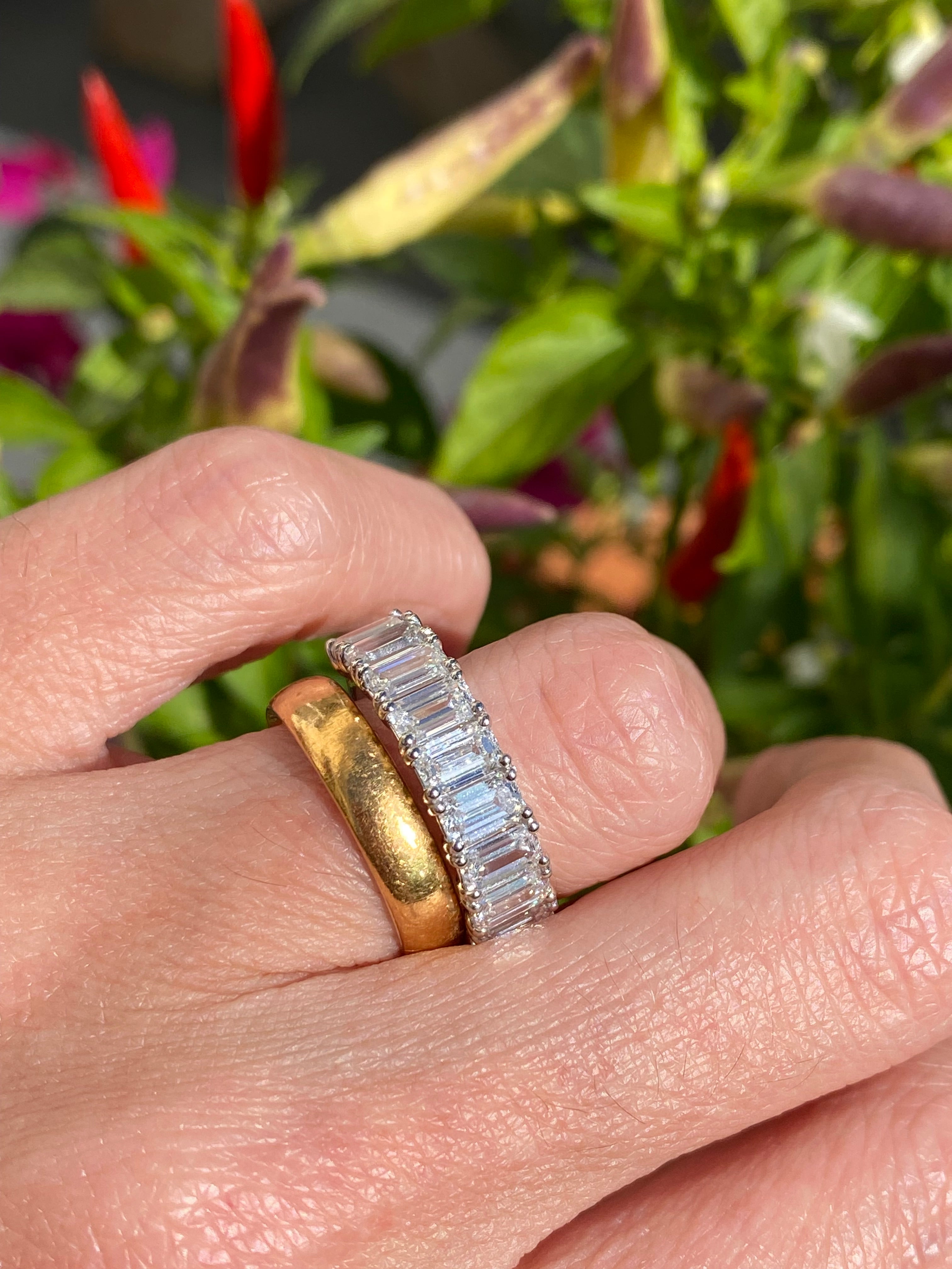 3.46 CTW Emerald Cut Lab Grown Diamond Half Eternity Ring in Platinum