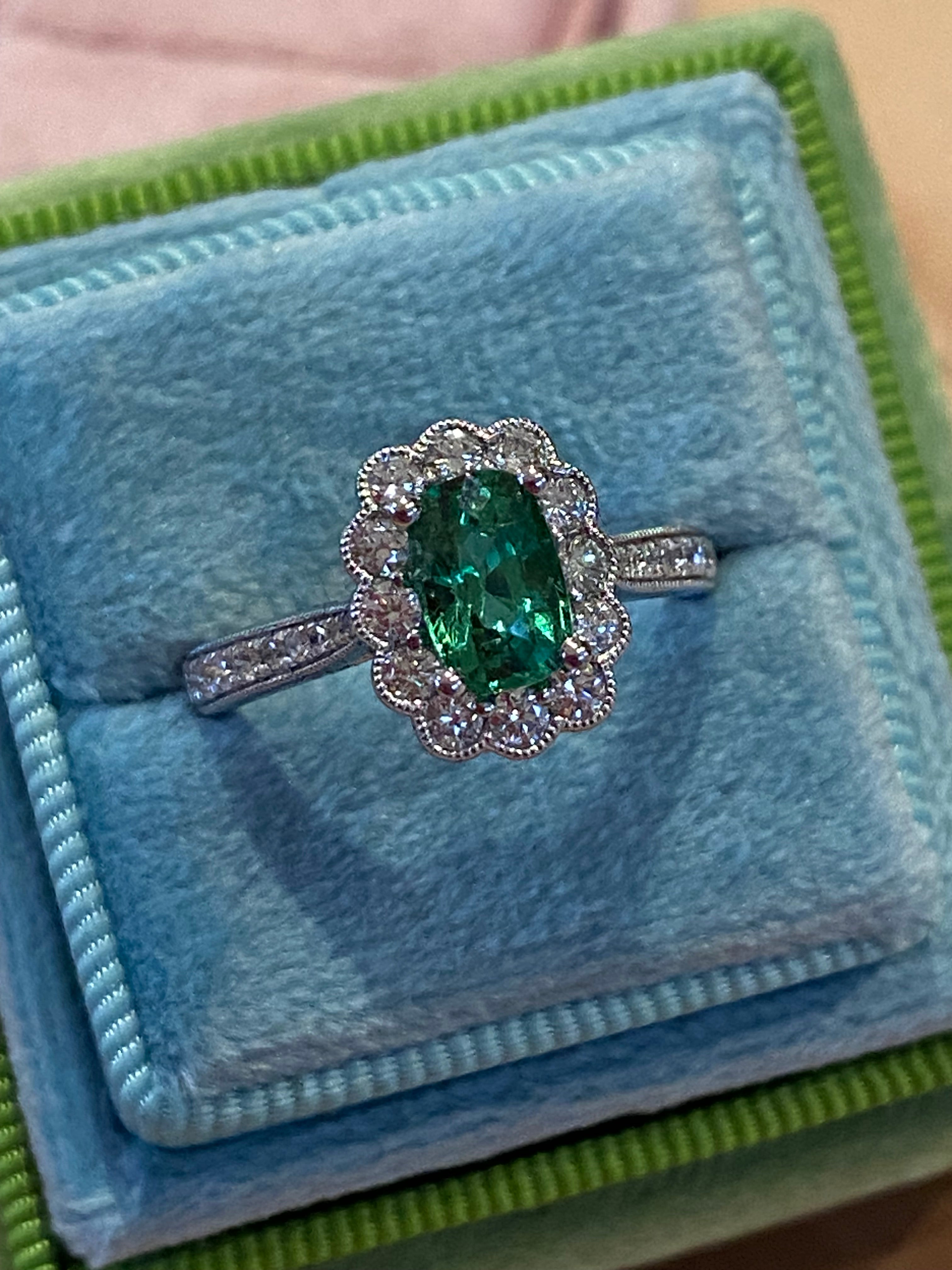 1.75 CTW Tsavorite Garnet and Natural Diamond Halo Ring in Platinum