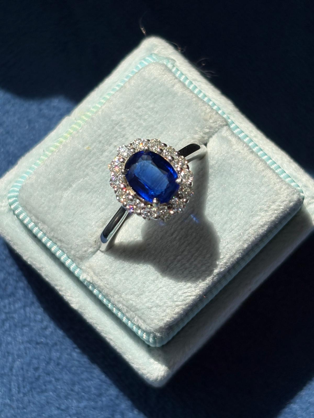 2.00 CTW Oval Cut Kyanite Moissanite Halo Ring in Sterling Silver