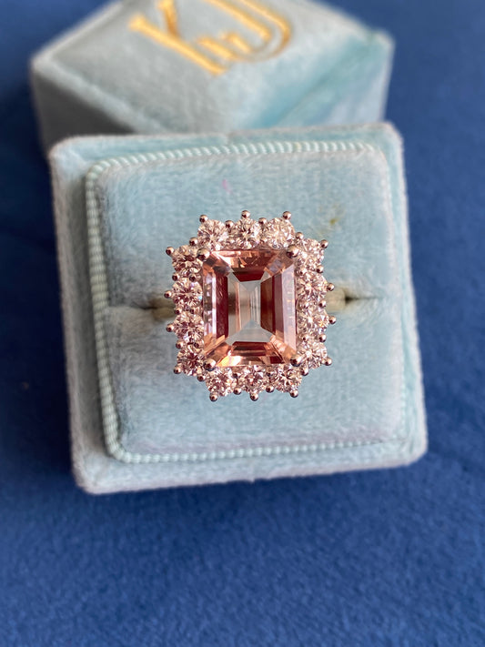 3.54 Carat Morganite and 1.19ctw Natural Diamond Ring in Platinum and 18ct Yellow Gold