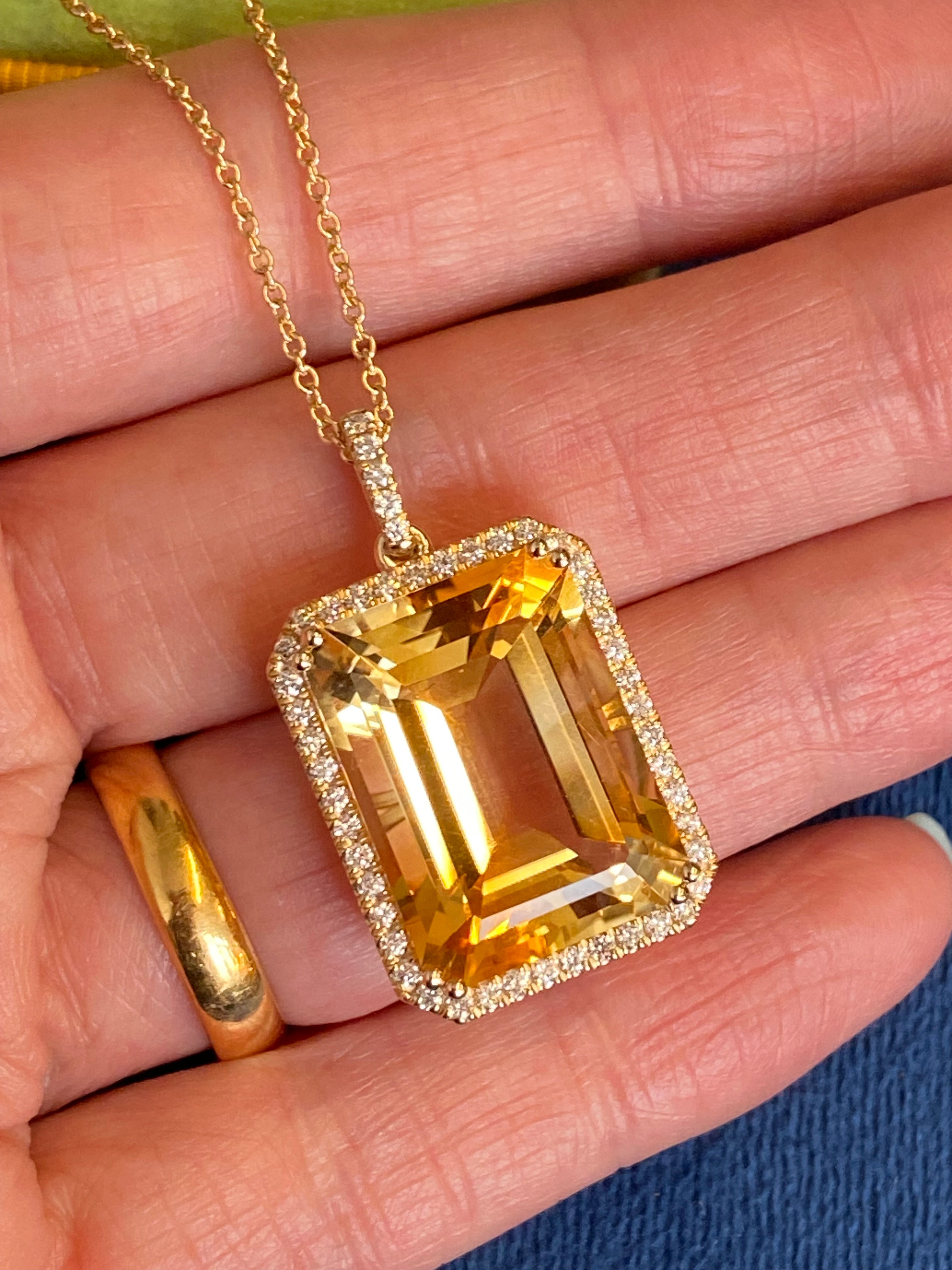 21.85 Carat Citrine and Natural Diamond Pendant Necklace in 9ct Yellow Gold