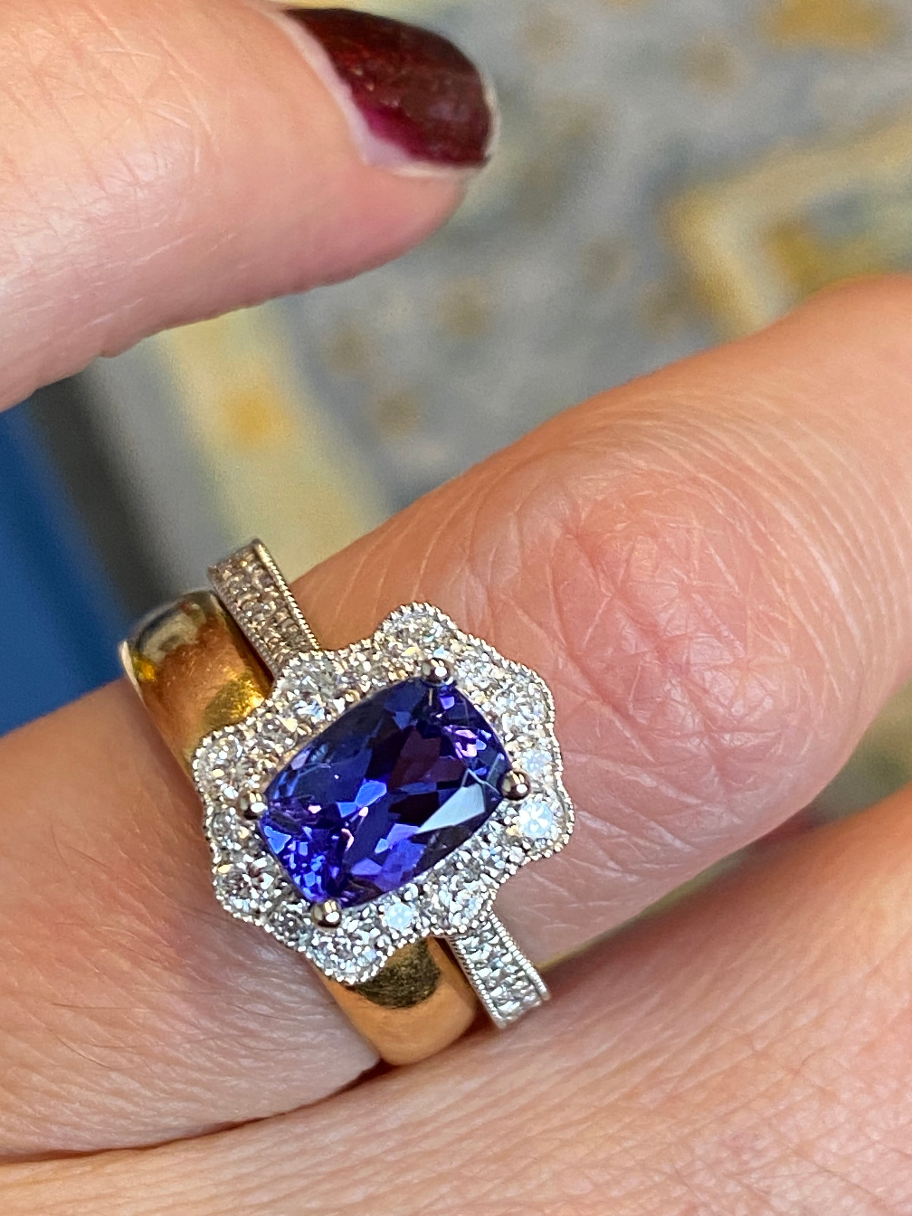 2.04 CTW Tanzanite and Natural Diamond Ring in Platinum