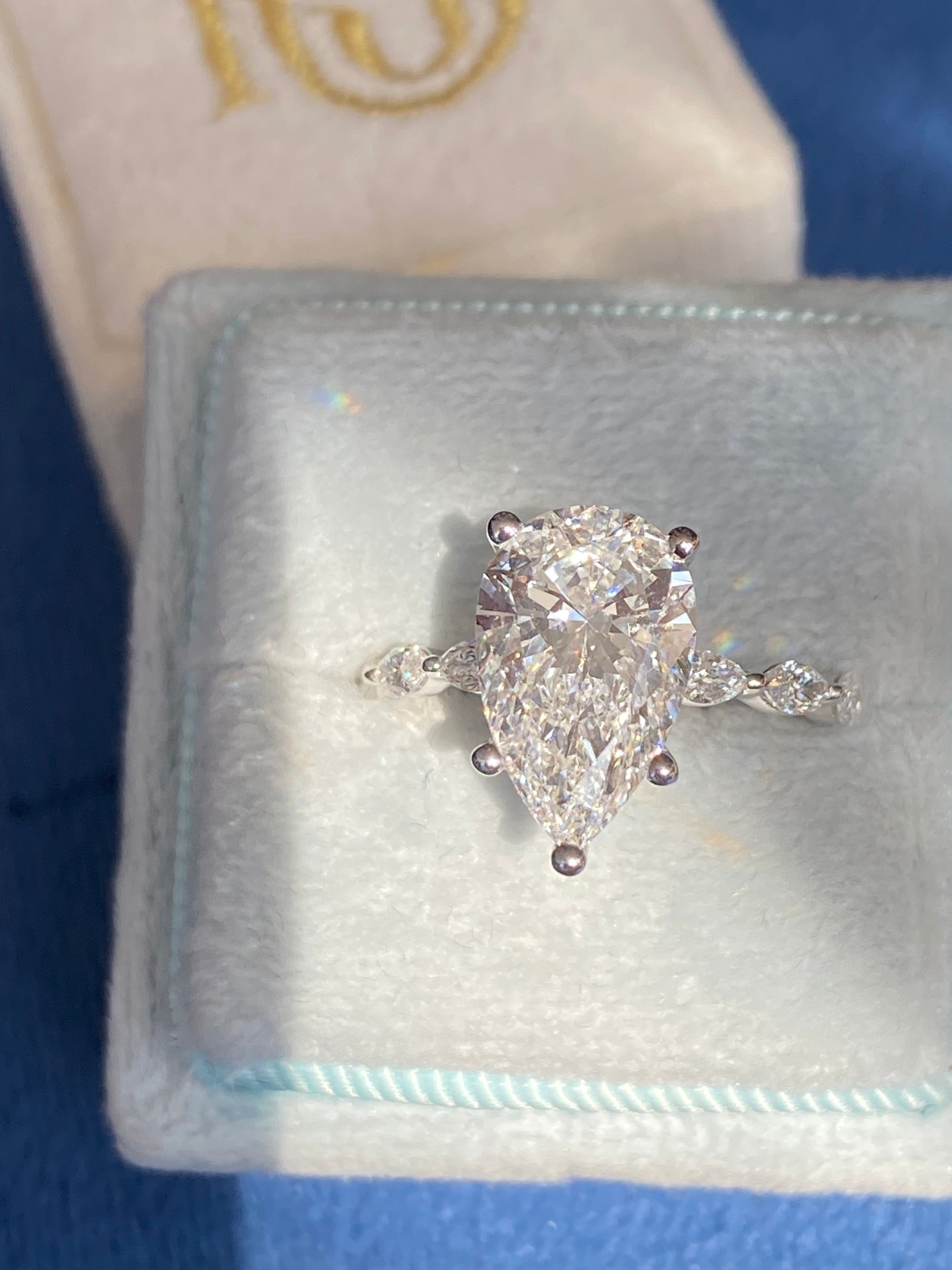 3.05 Carat Pear Cut D Colour Lab Diamond Solitaire Engagement Ring in Platinum