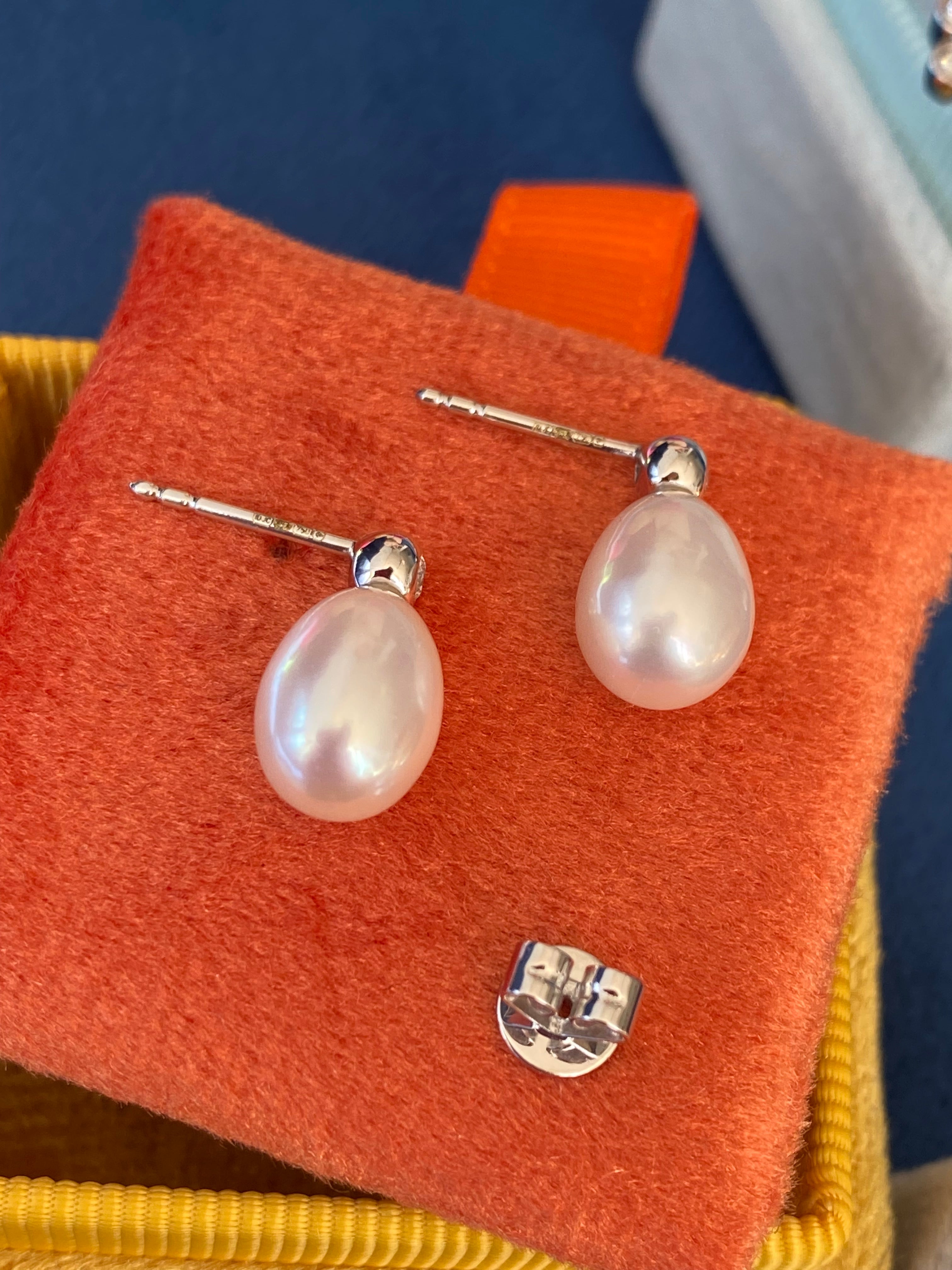 9.20 CTW Oval Pearl and Diamond Stud Earrings in 18ct White Gold