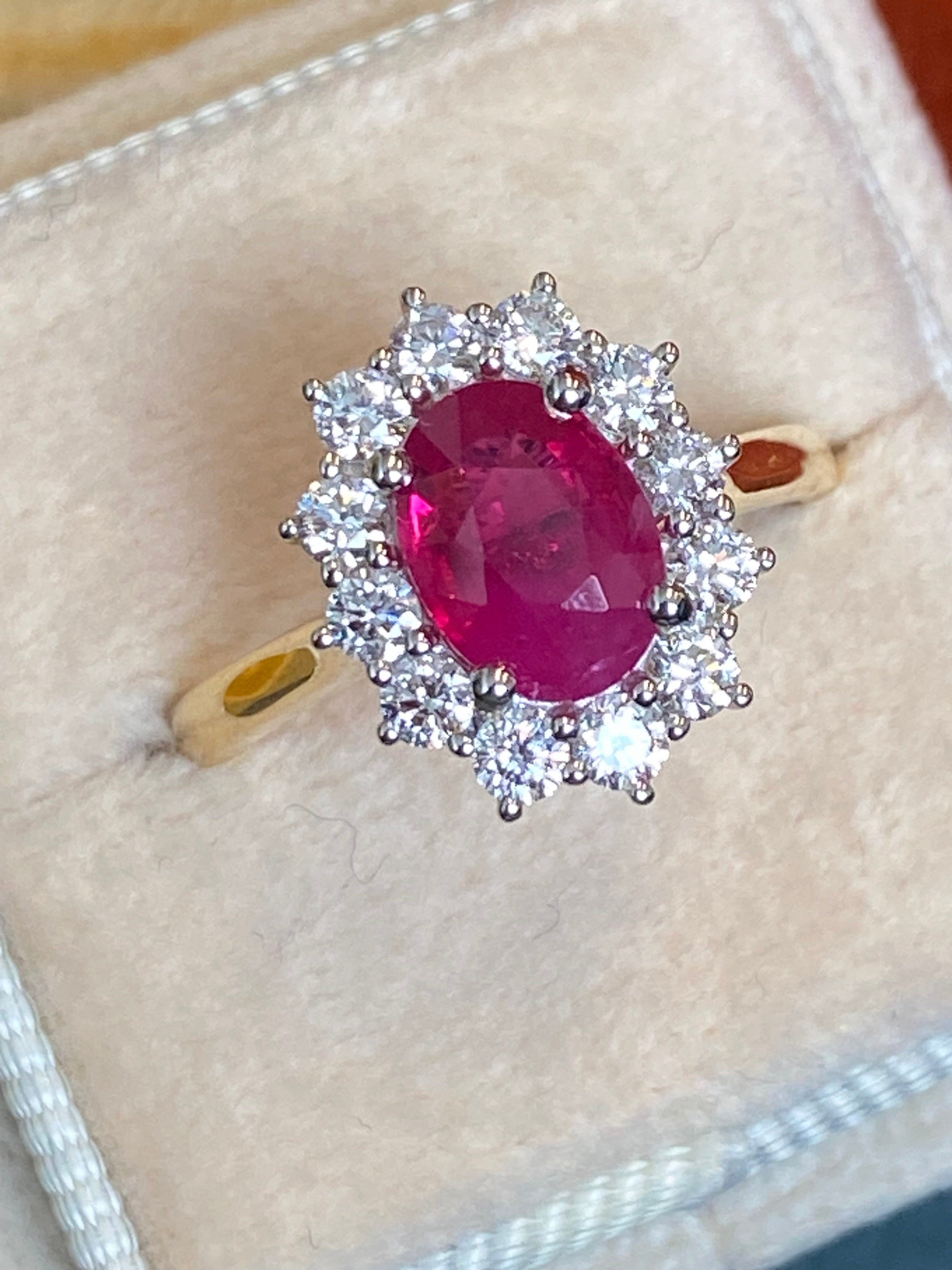 Breathtaking Ruby and Natural Diamond Halo Ring in Platinum and 18ct Yellow Gold