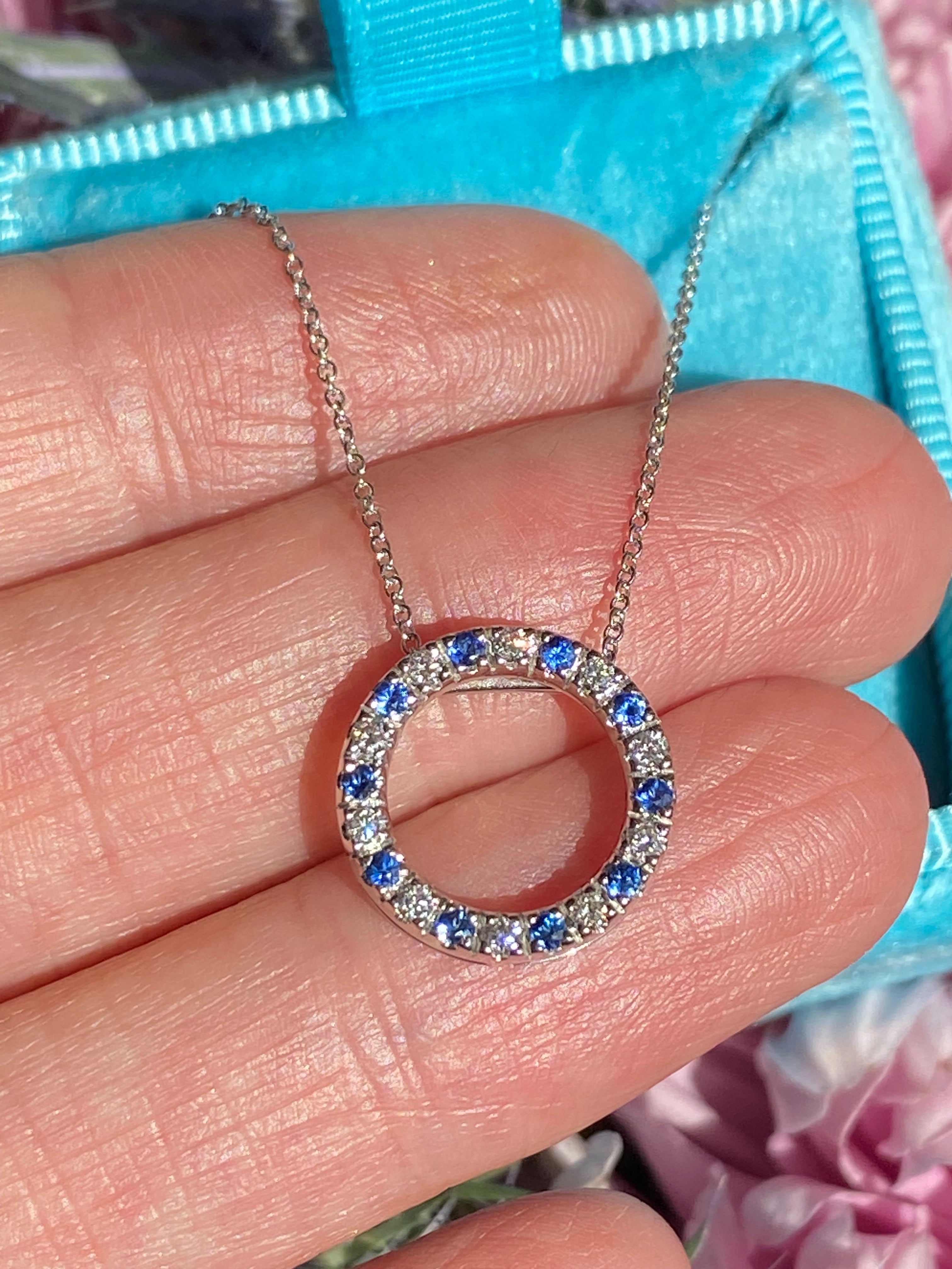 0.35 CTW Sapphire and Diamond Circle Necklace in 18ct White Gold