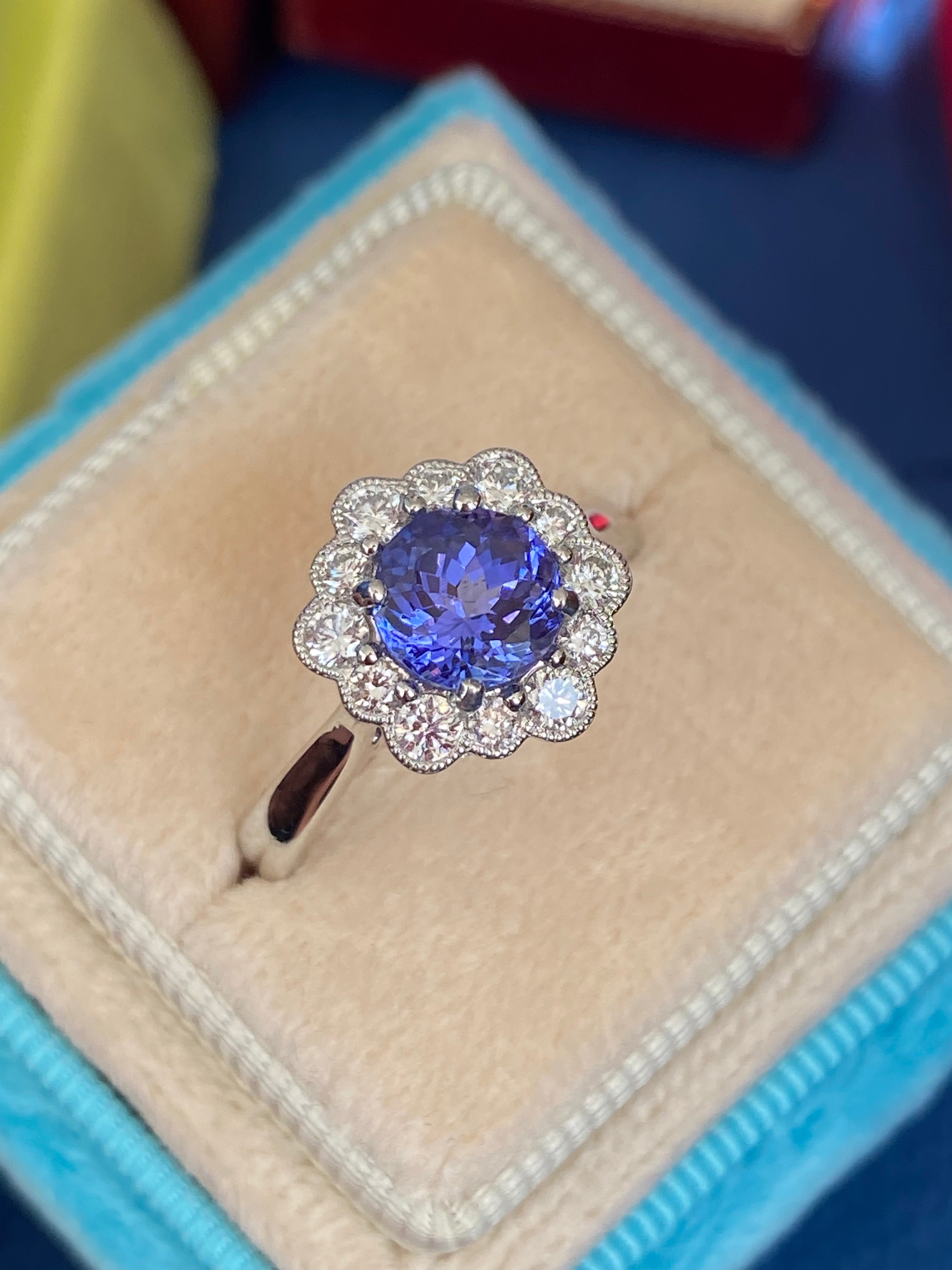 1.80 CTW Tanzanite and Natural Diamond Ring in Platinum