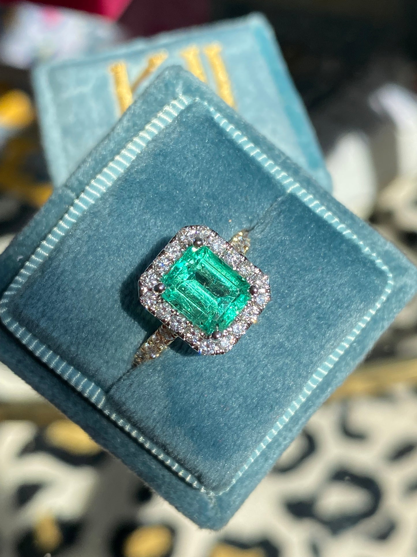 1.64 Carat Colombian Emerald and Natural Diamond Ring in 18ct White and Yellow Gold