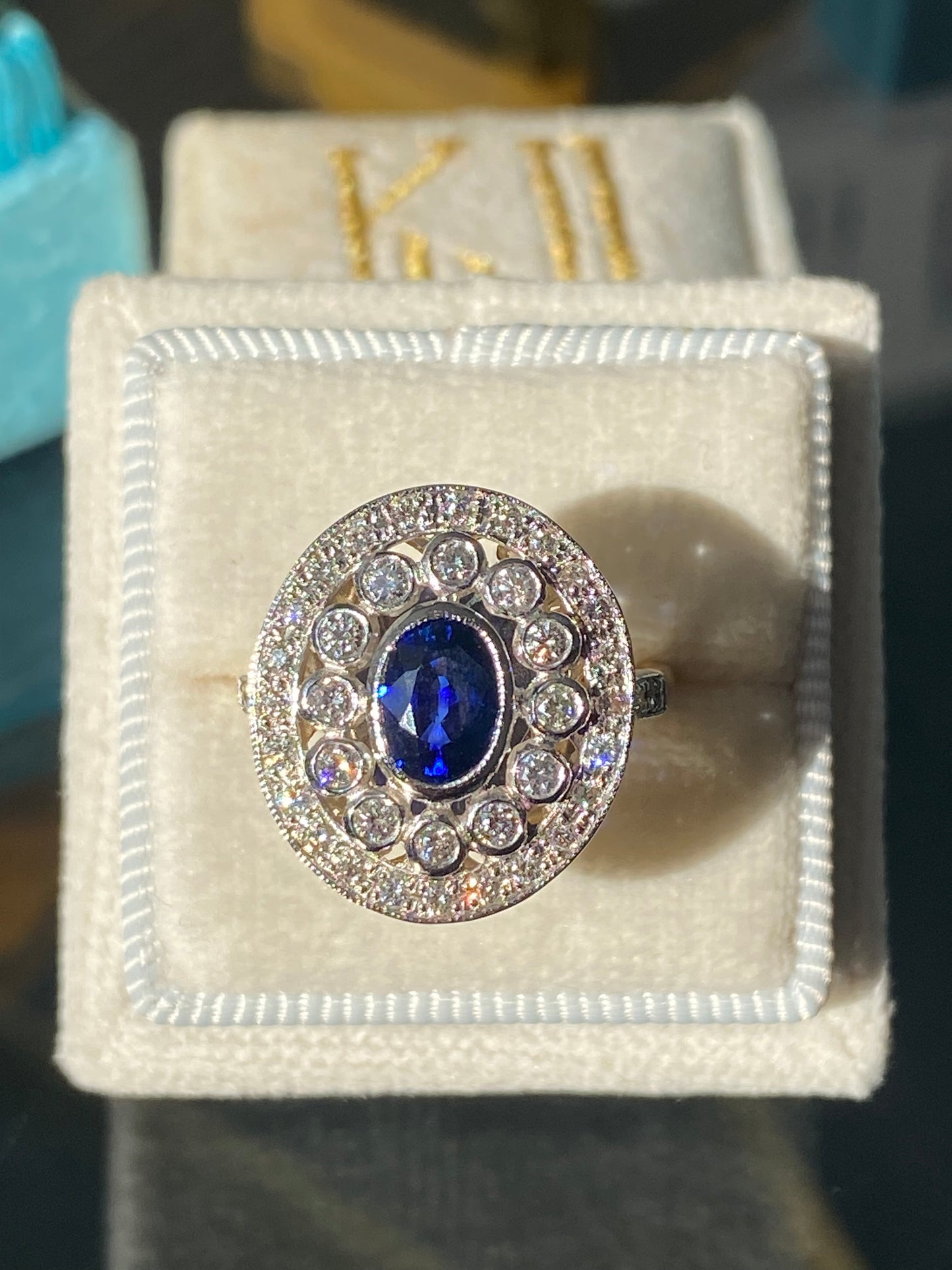 1.70 CTW Belle Époque Style Sapphire and Diamond Ring in 18ct Gold