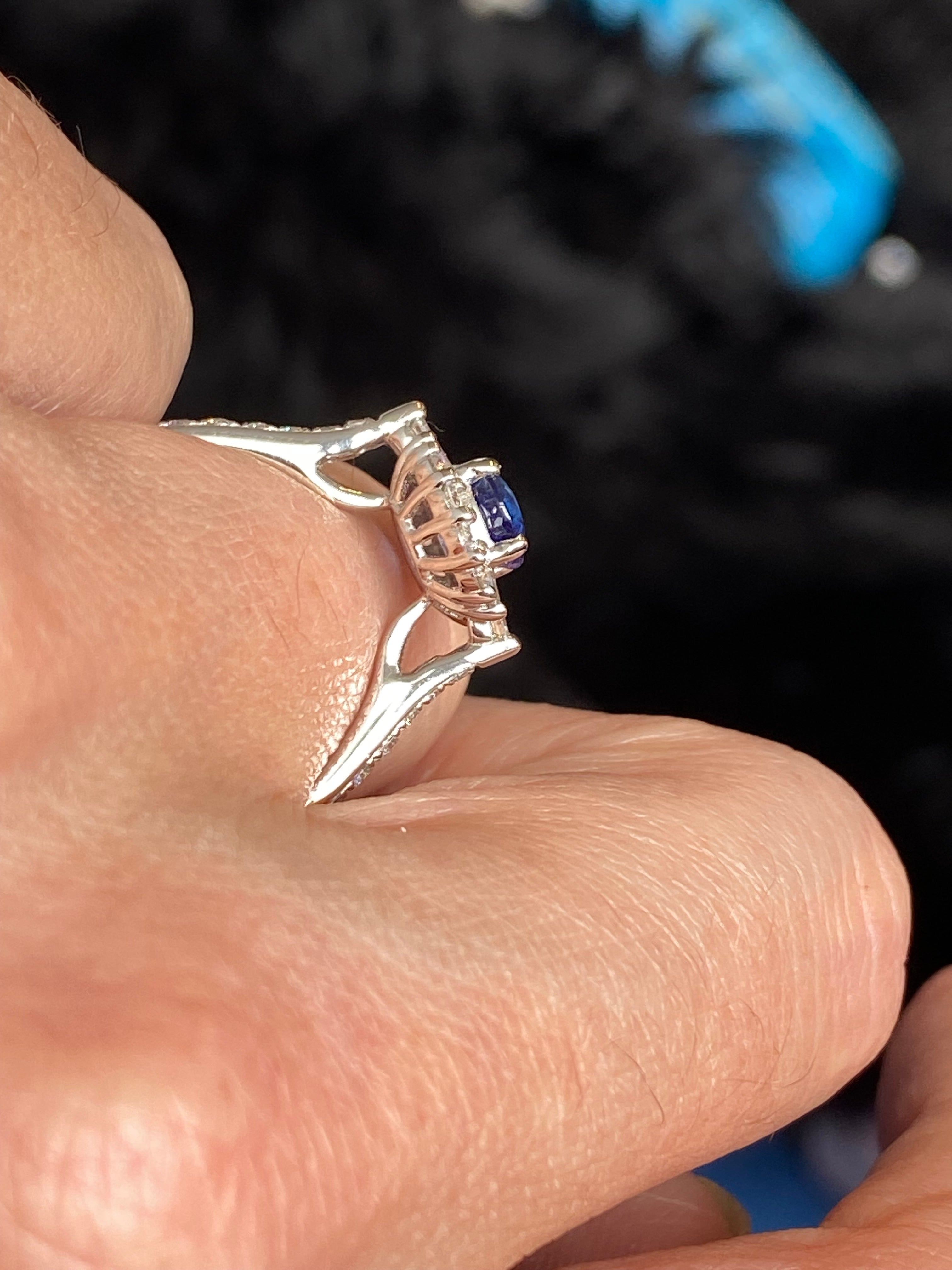 1.58 CTW Blue Ceylon Sapphire and Natural Diamond Halo Ring in Platinum