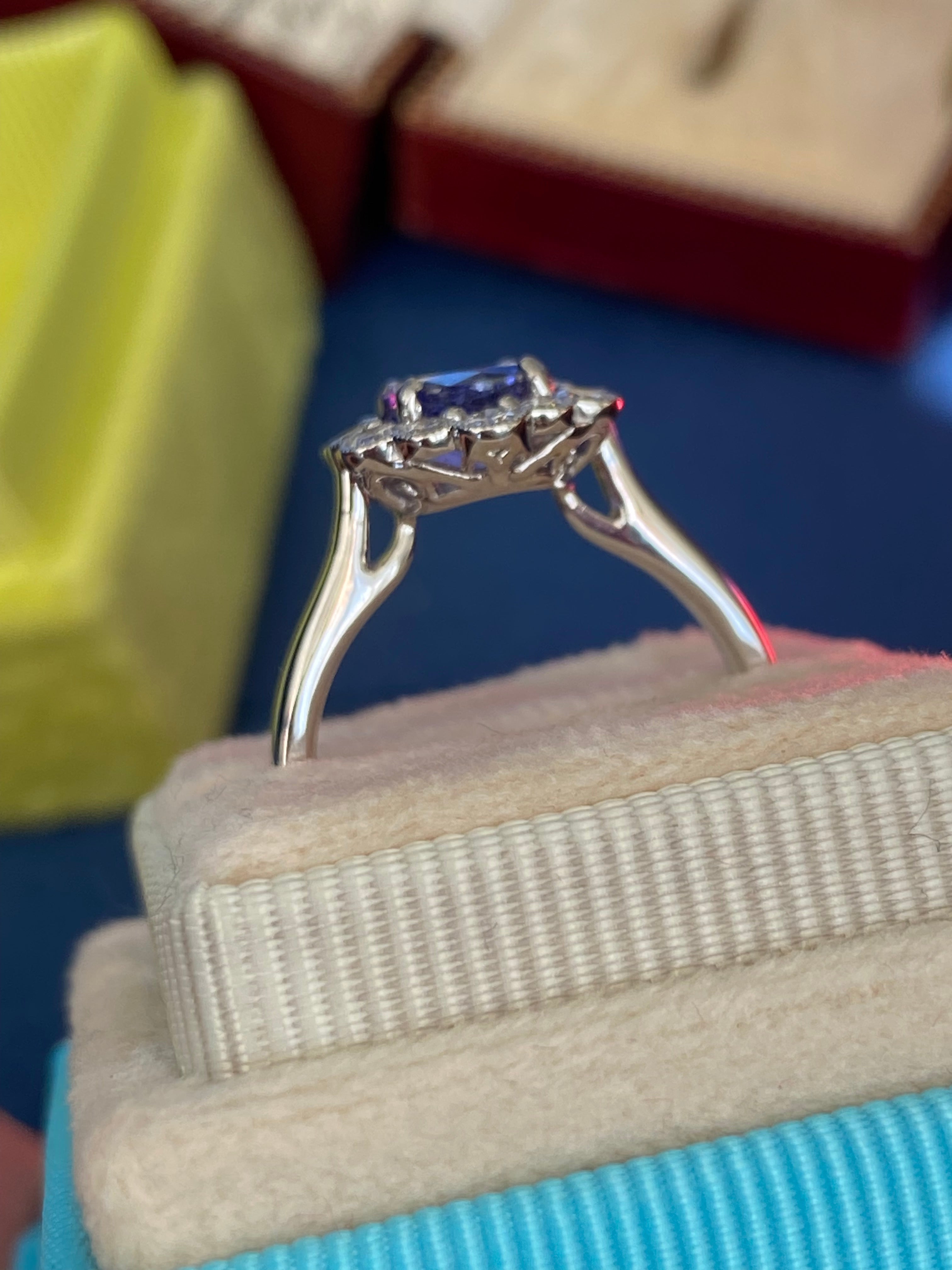 1.80 CTW Tanzanite and Natural Diamond Ring in Platinum