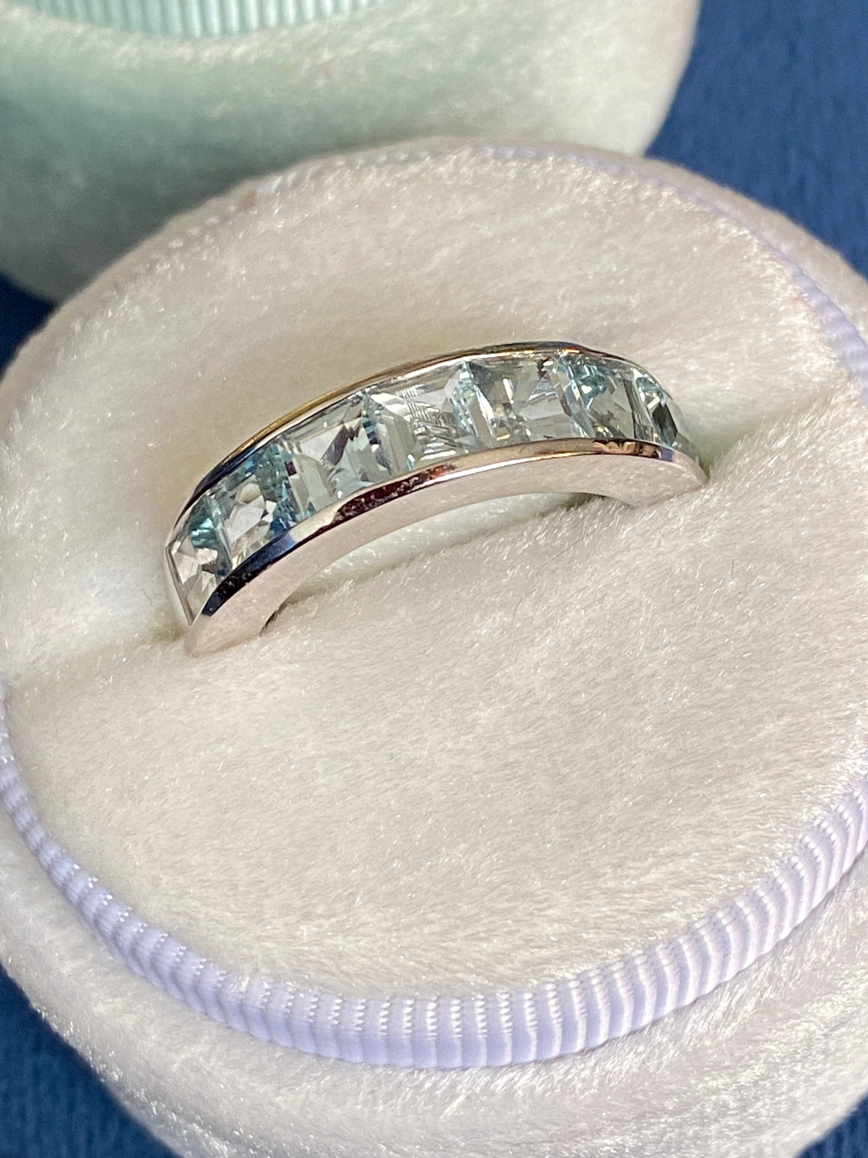 Stunning 2.33 CTW Aquamarine Eternity Ring in 9ct White Gold