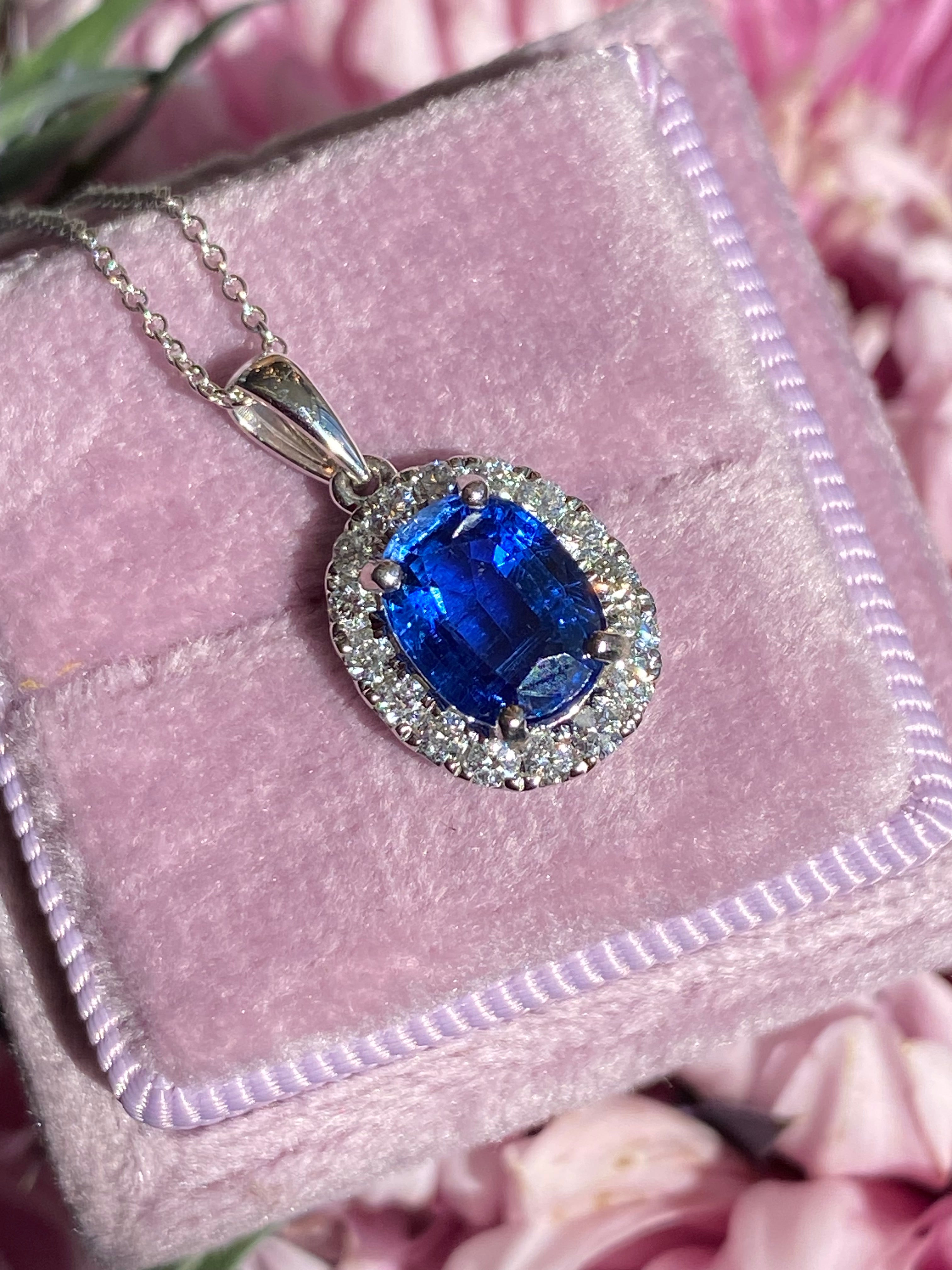 2.63 CTW Kyanite and Natural Diamond Pendant Necklace in 18ct White Gold