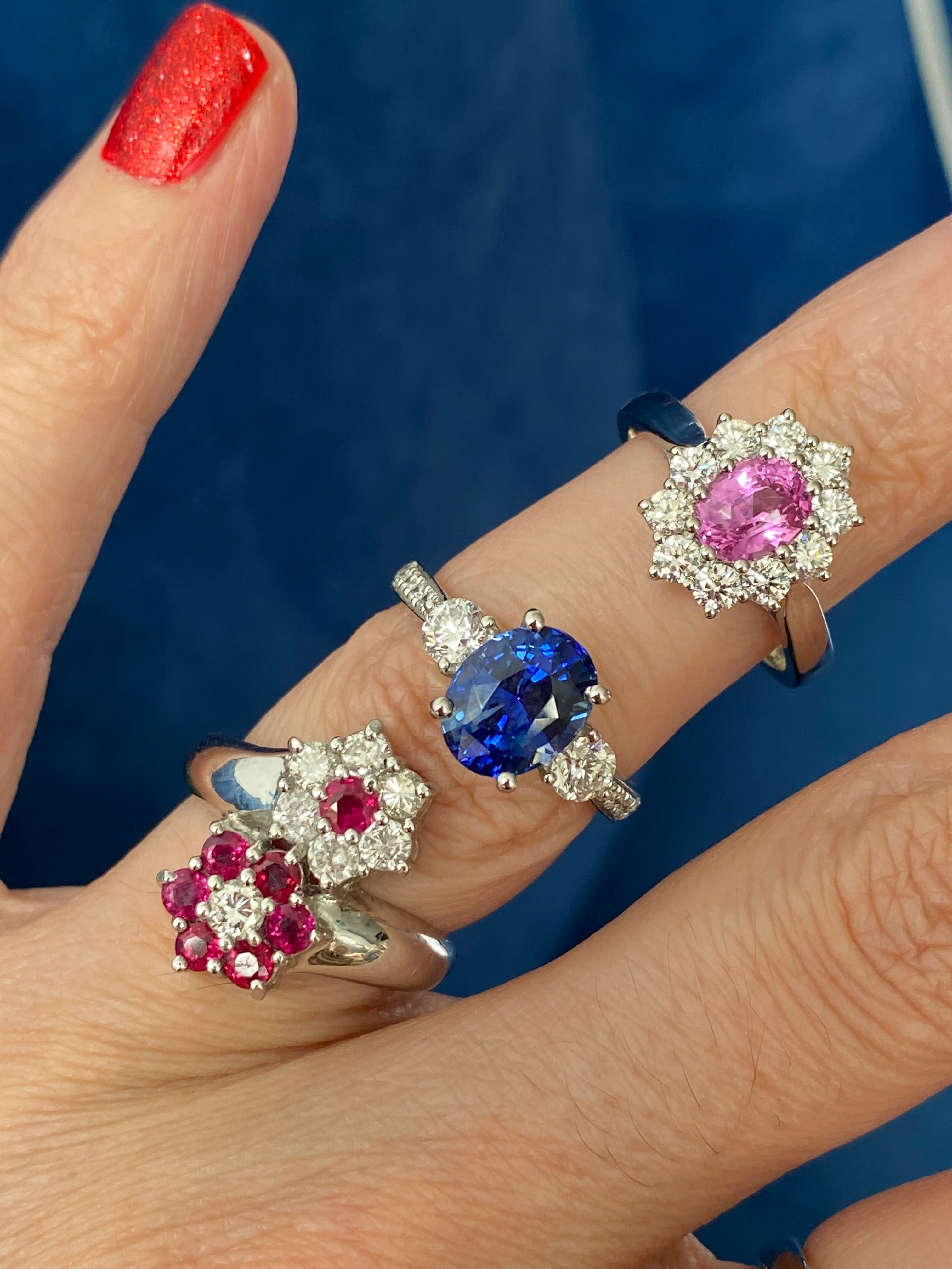 1.21 CTW Ruby and Natural Diamond Double Daisy Halo Ring in Platinum