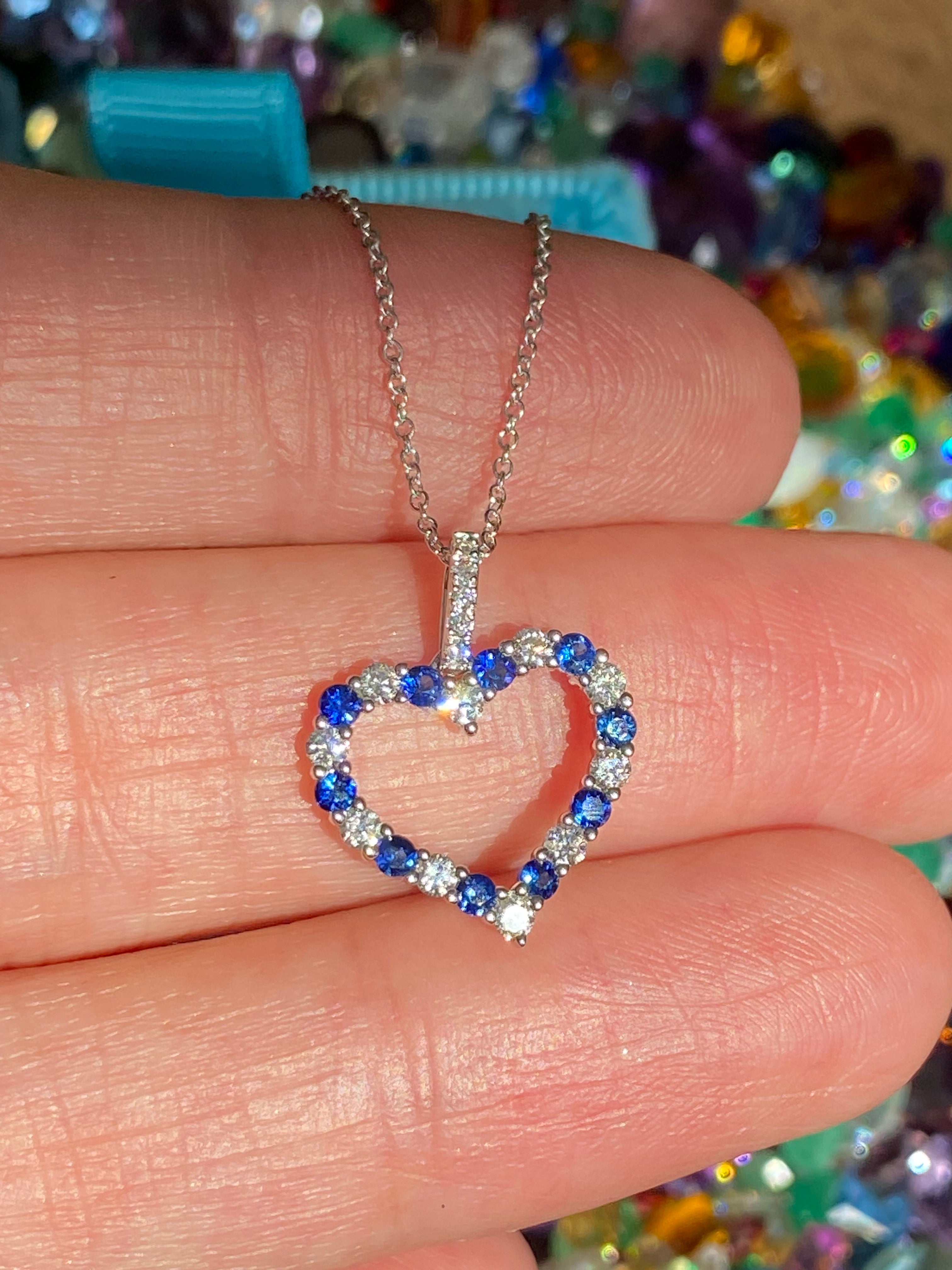0.32 CTW Sapphire and Diamond Heart Necklace in 18ct White Gold