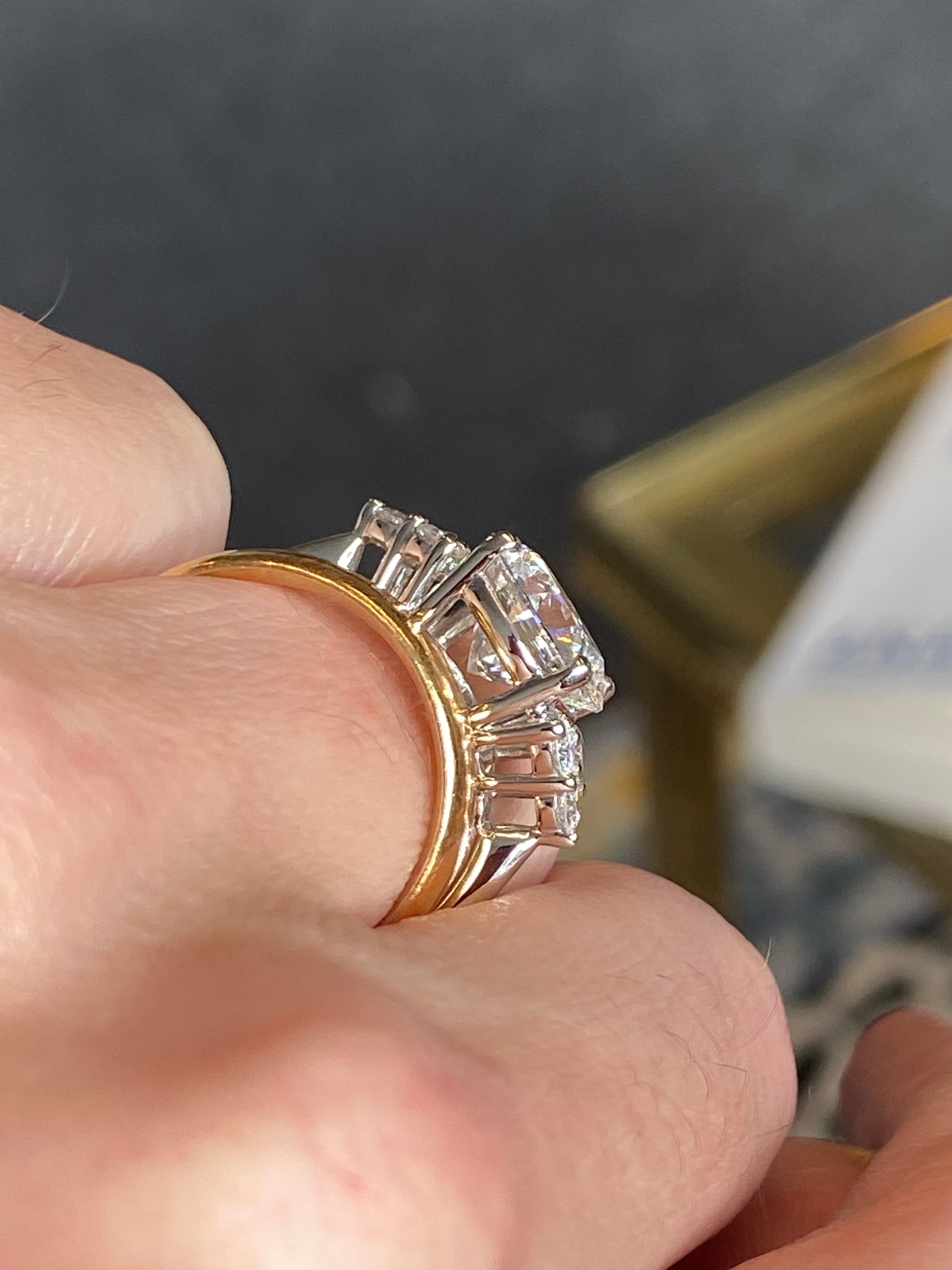 3.39 Carat Round Brilliant Cut D Colour VS1 Lab Diamond Trefoil Three Stone Ring in Platinum