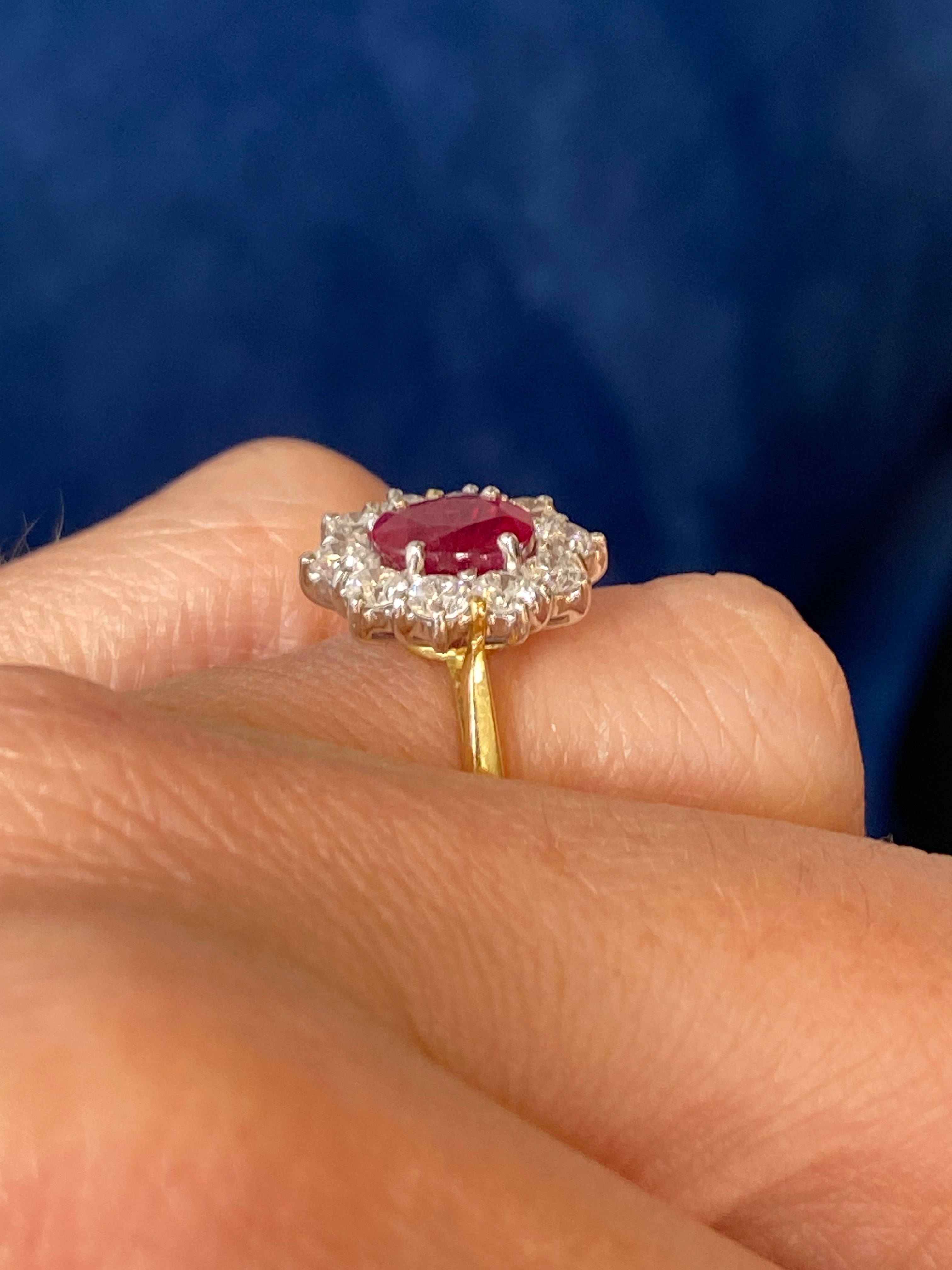 Breathtaking Ruby and Natural Diamond Halo Ring in 18ct Gold