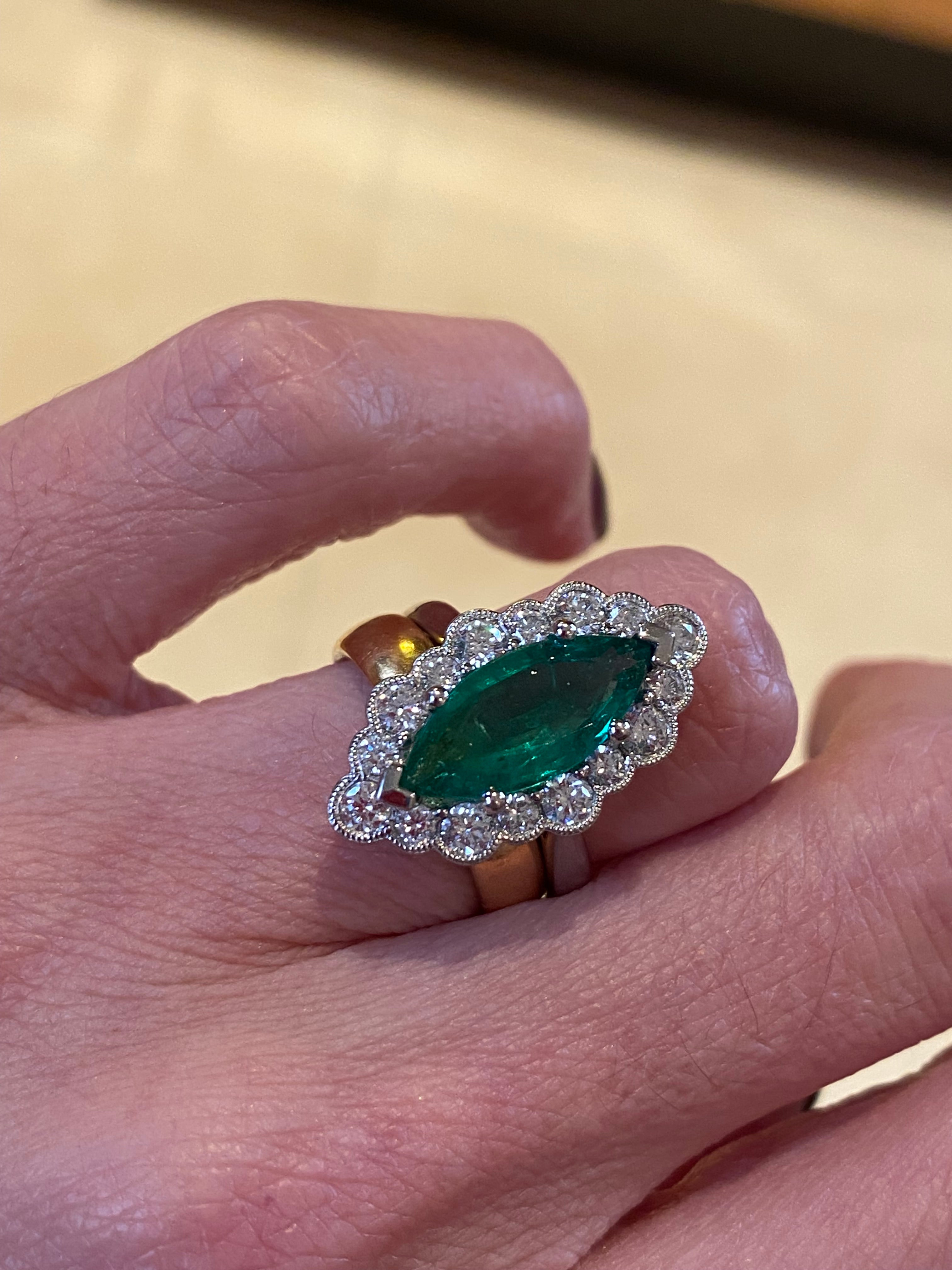 3.47 CTW Marquise Cut Emerald and Natural Diamond Halo Ring in Platinum