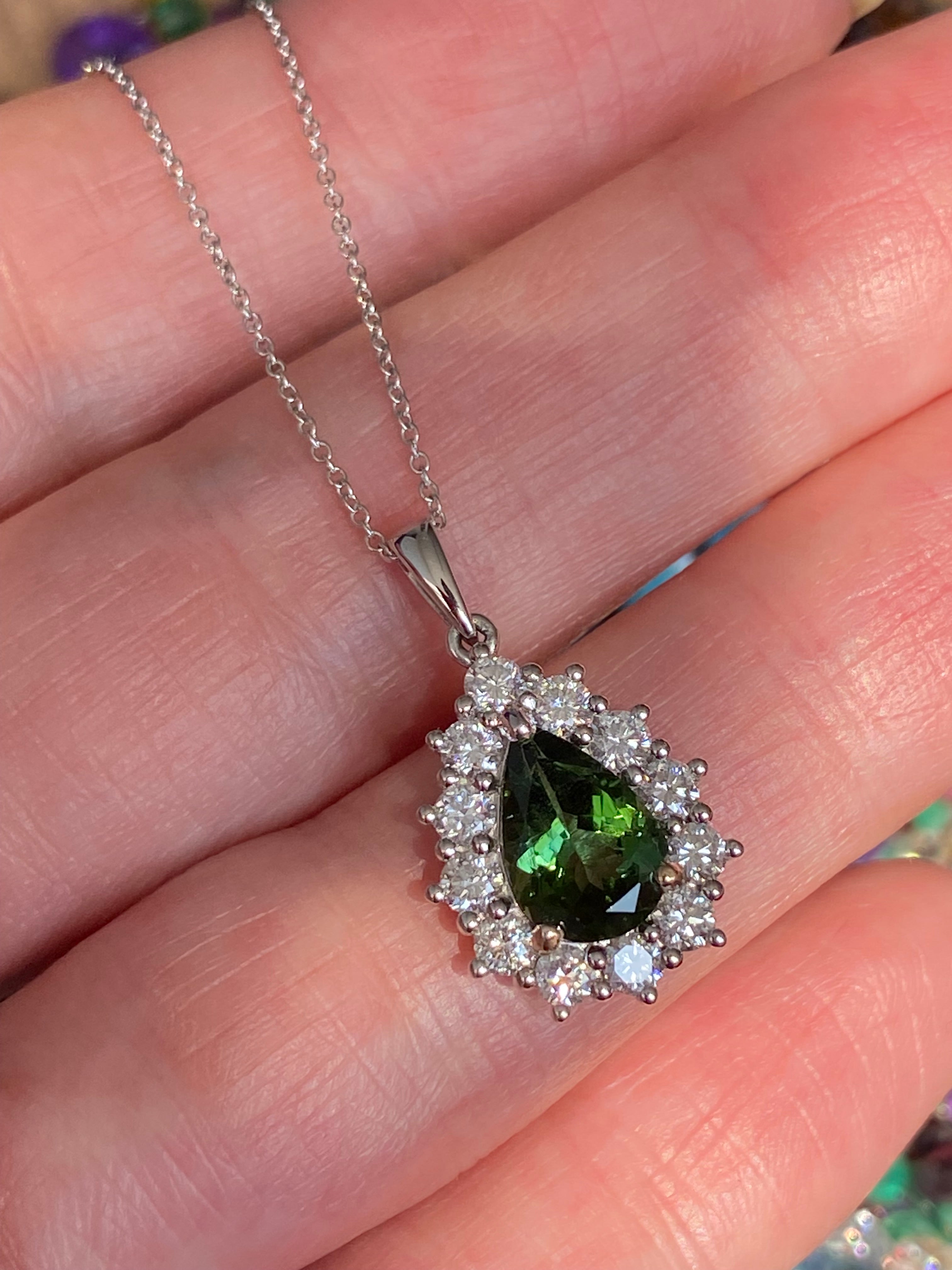 2.61 CTW Green Tourmaline and Natural Diamond Pendant Necklace in 18ct White Gold