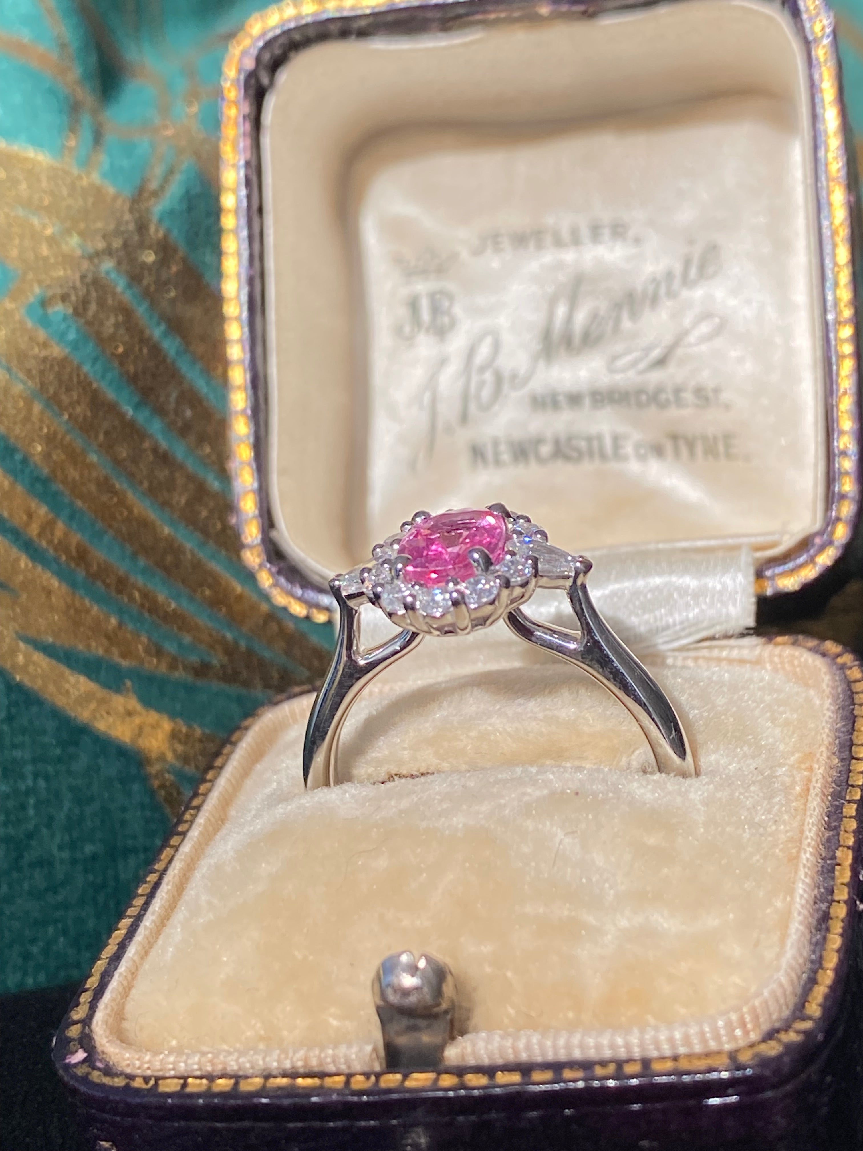 1.46 CTW Pink Sapphire and Natural Diamond Ring in Platinum