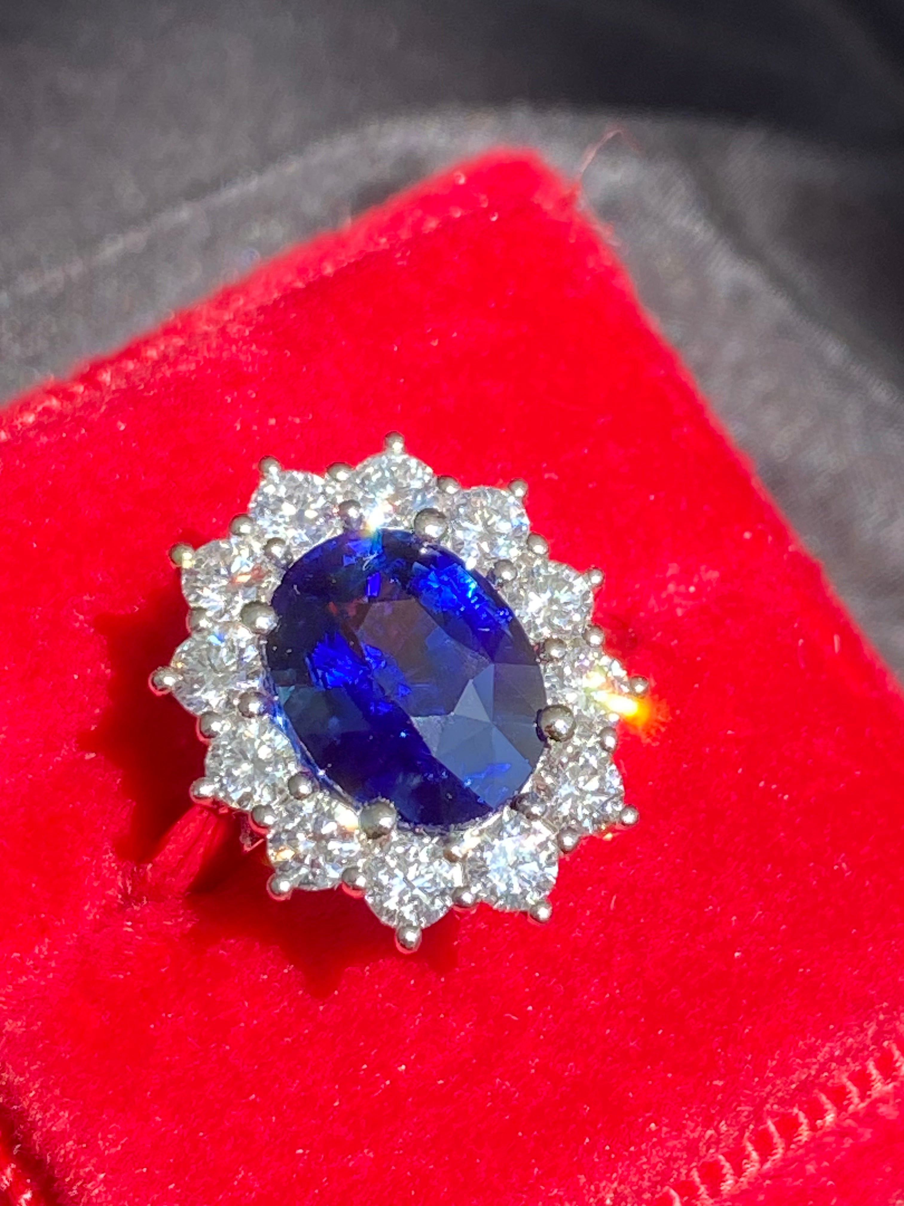 3.17 Carat Blue Ceylon Sapphire and 0.87 CTW Natural Diamond Halo Ring in Platinum