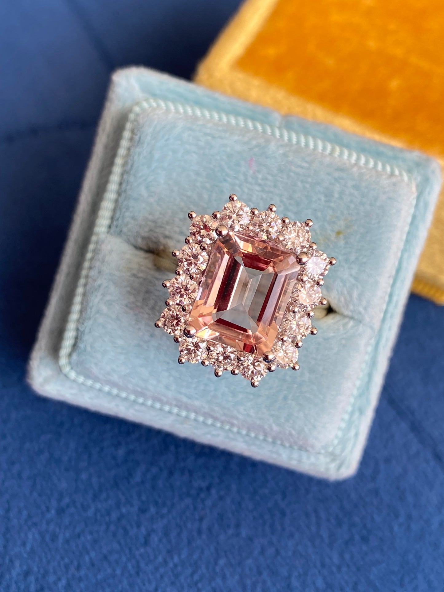 3.54 Carat Morganite and 1.19ctw Natural Diamond Ring in Platinum and 18ct Yellow Gold