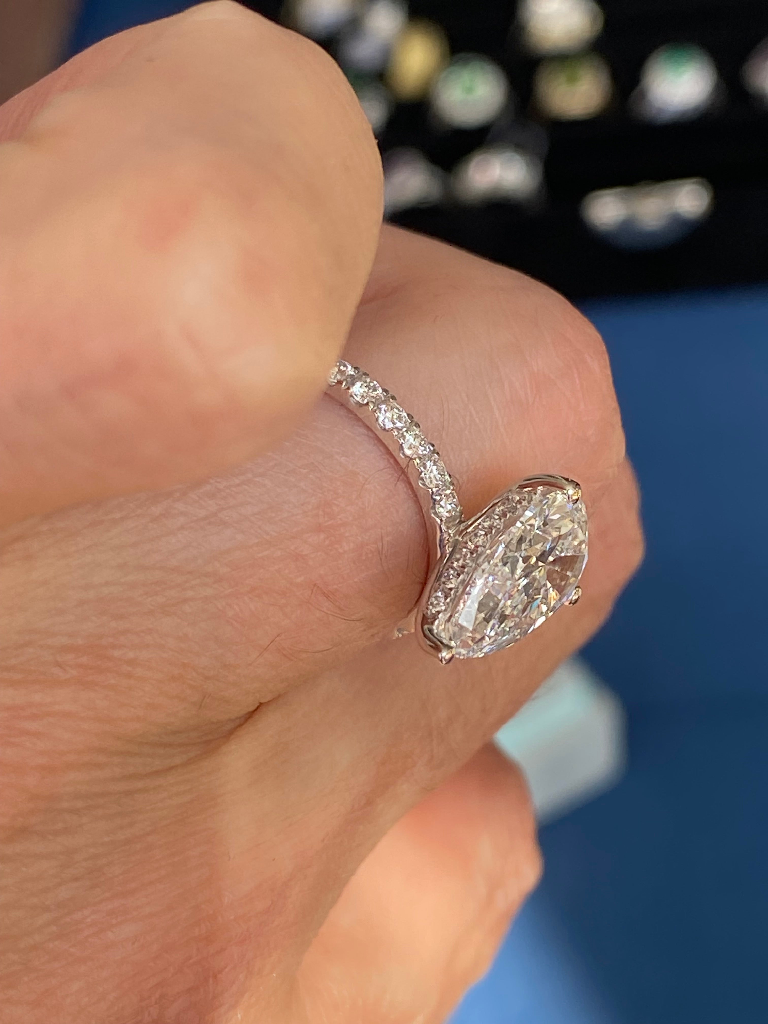 3.01 Carat Pear Cut D Colour Lab Diamond Solitaire Engagement Ring in Platinum
