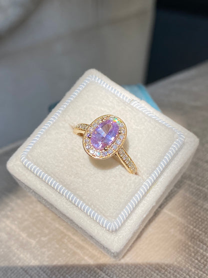 1.37 Carat Lilac Sapphire and Natural Diamond Engagement Ring in 18ct Yellow Gold