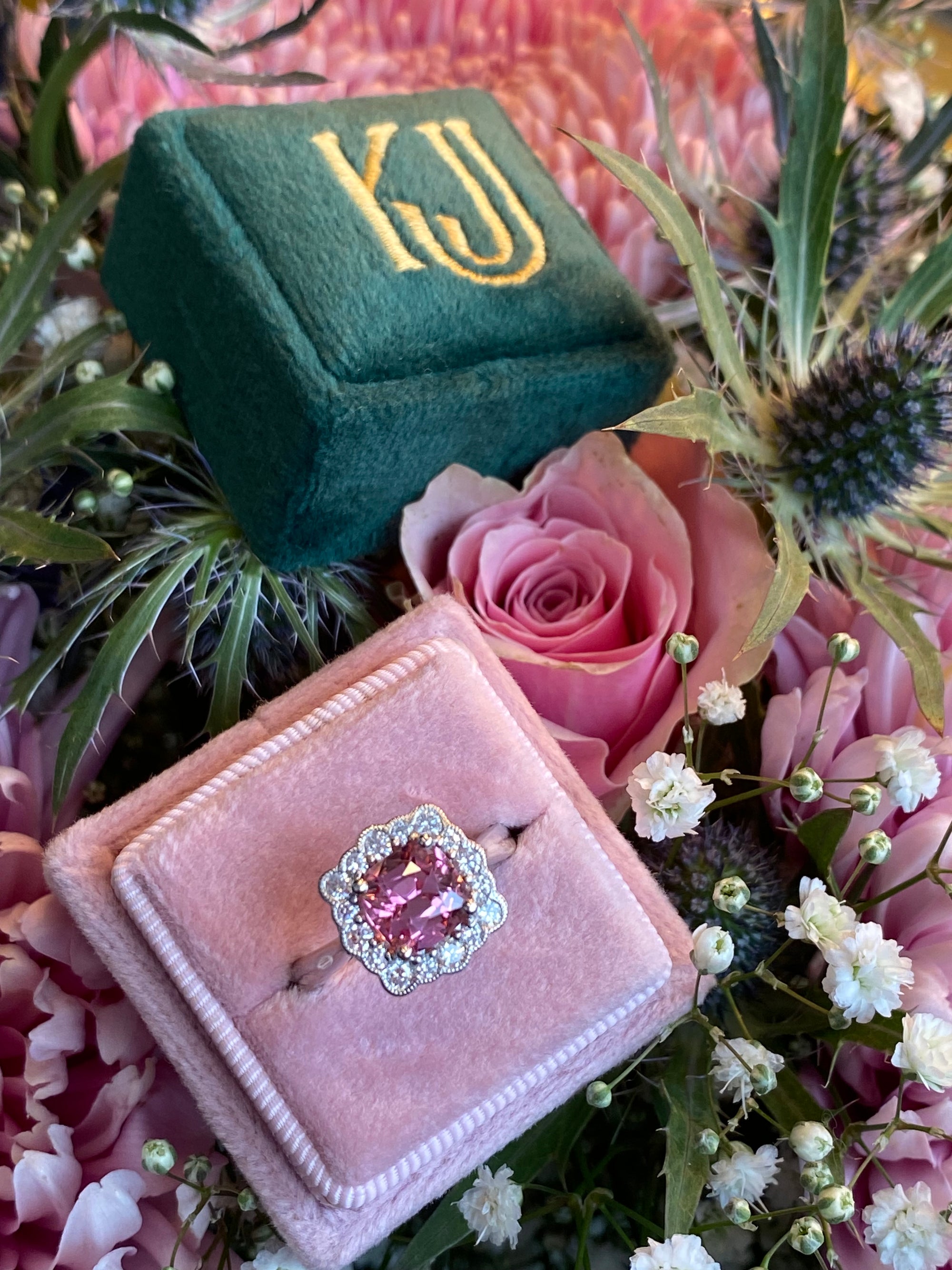 1.58 Carat Cushion Cut Pink Tourmaline and Natural Diamond Ring in Platinum