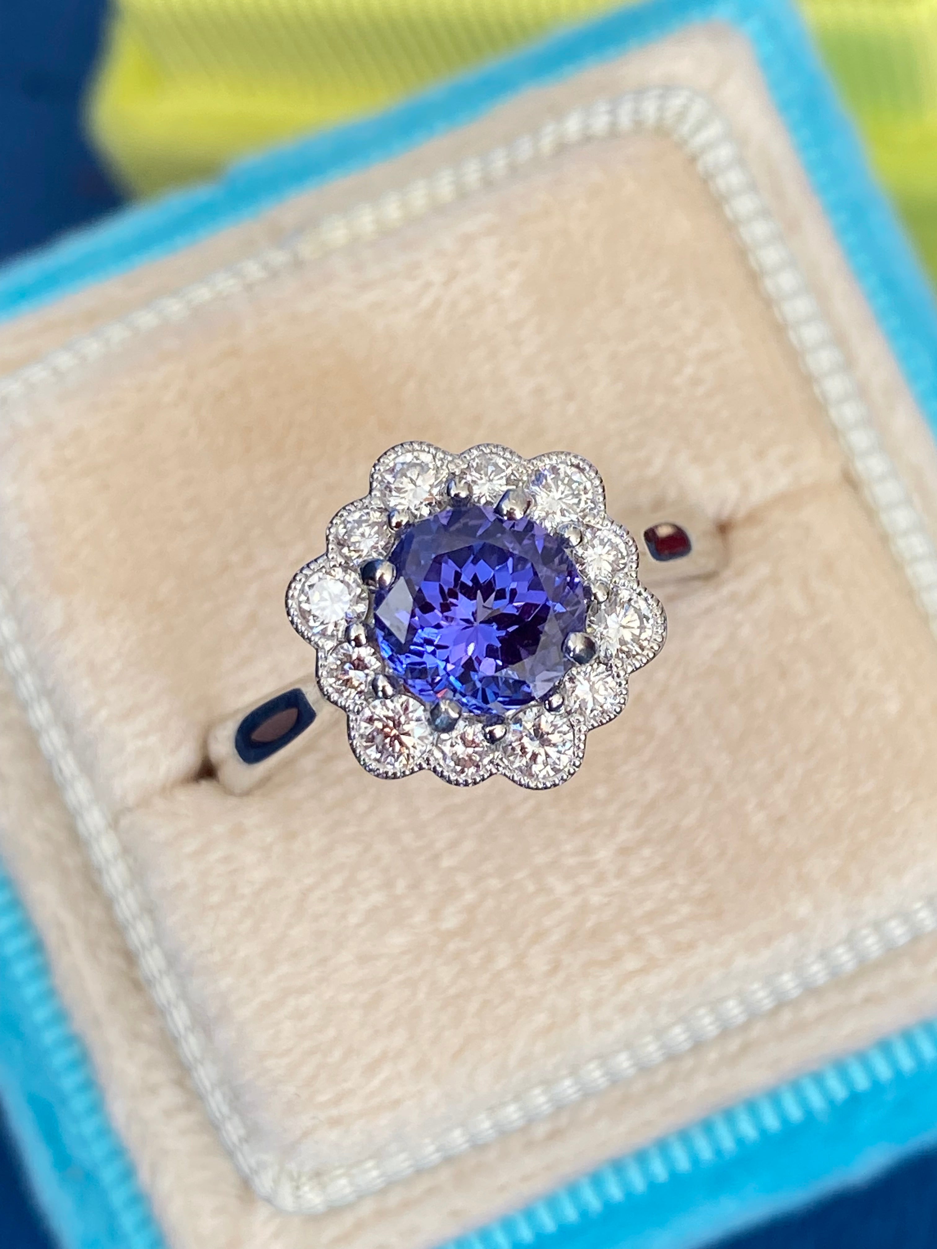 1.80 CTW Tanzanite and Natural Diamond Ring in Platinum