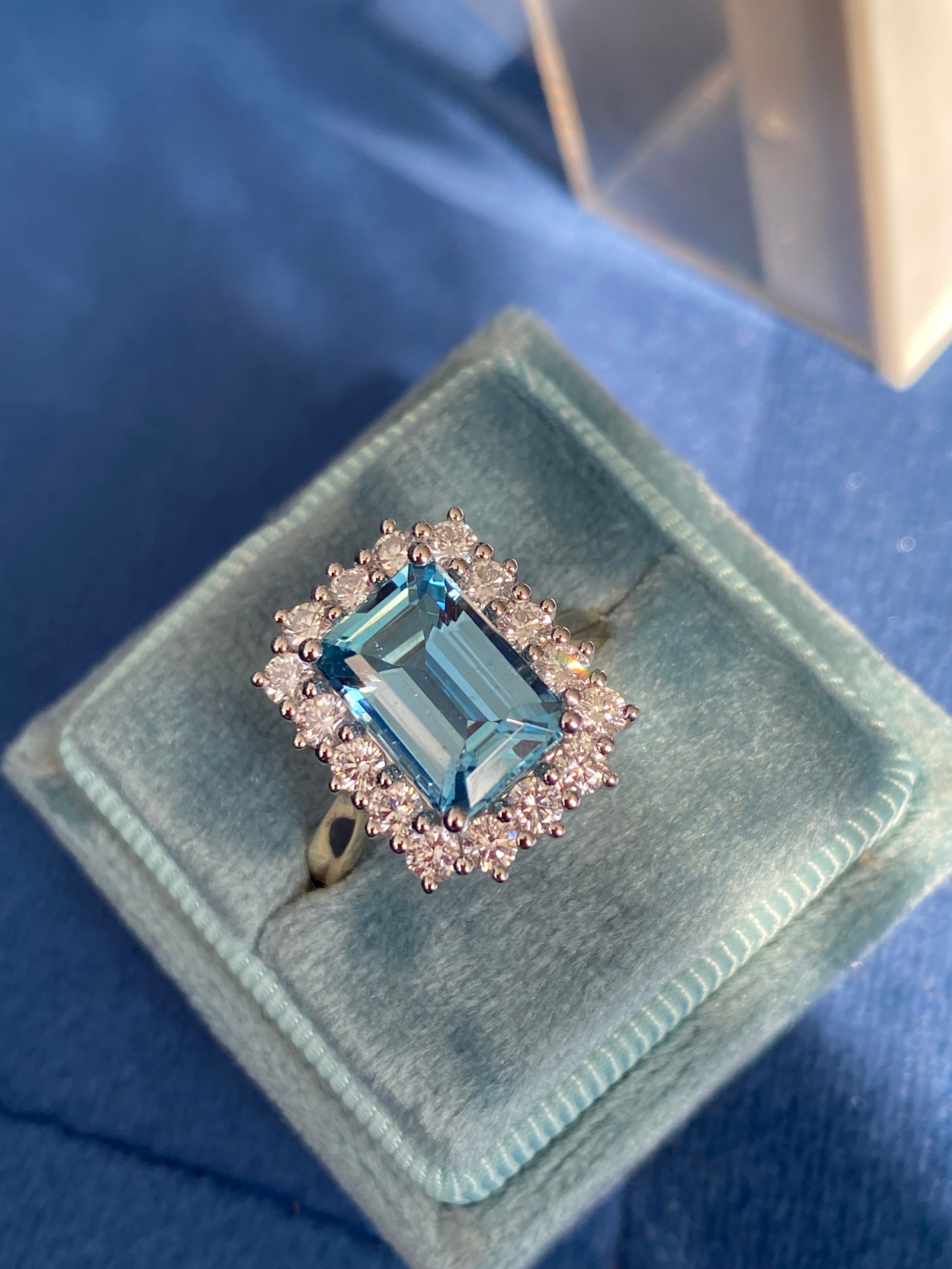 3.05 Carat Aquamarine and 0.89ctw Natural Diamond Halo Ring in Platinum and 18ct Yellow Gold